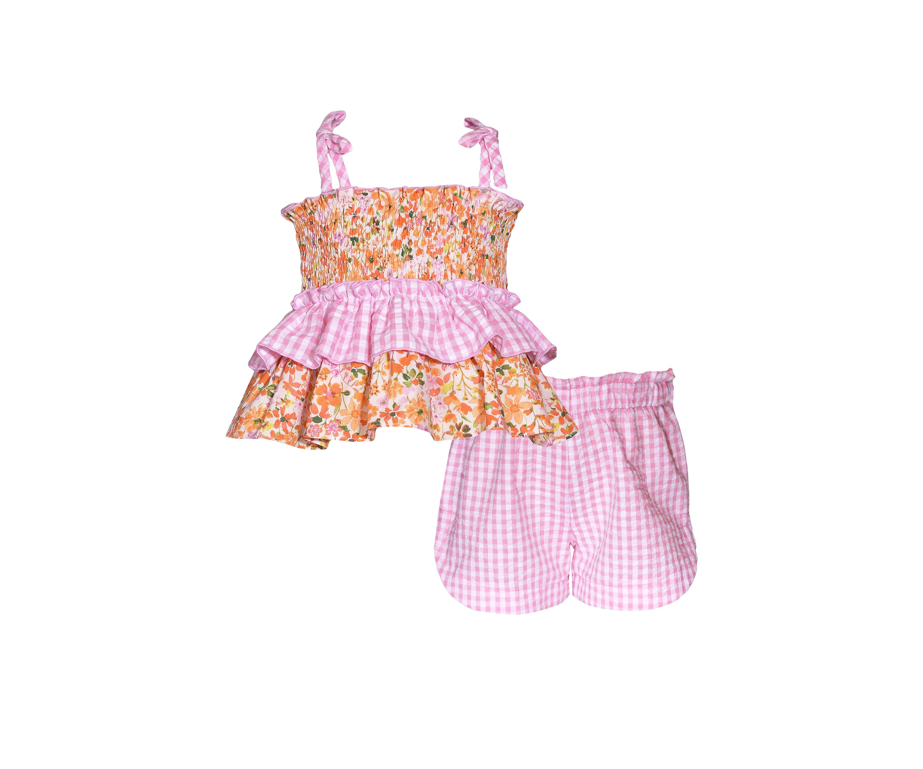 Girls 4-6x Seersucker Printed Ruffle Top and Shorts Set
