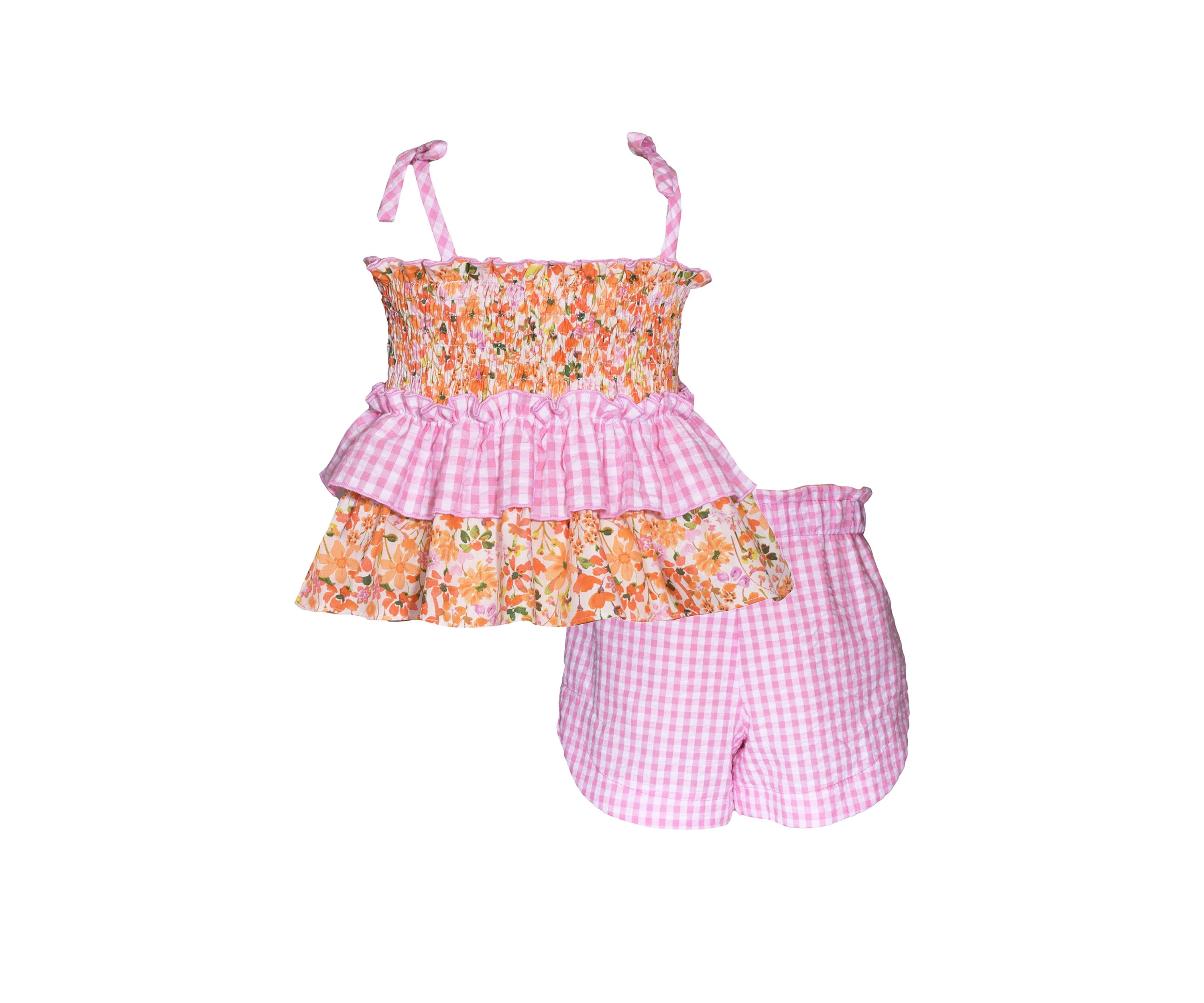 Girls 4-6x Seersucker Printed Ruffle Top and Shorts Set