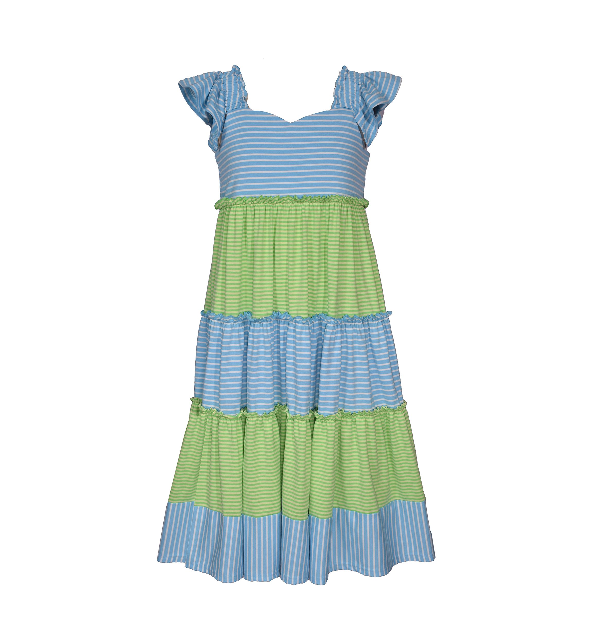Girls 4-6x Flutter Sleeve Striped Maxi Dress