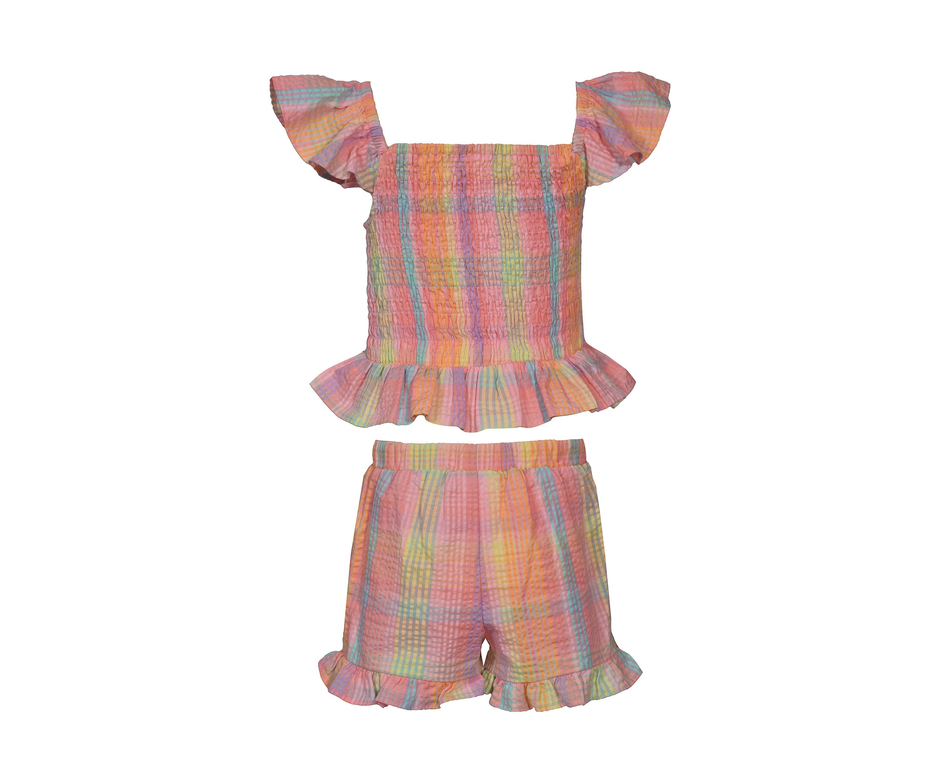 Girls 4-6x Smocked Ruffle Plaid Printed Top and Skort Set