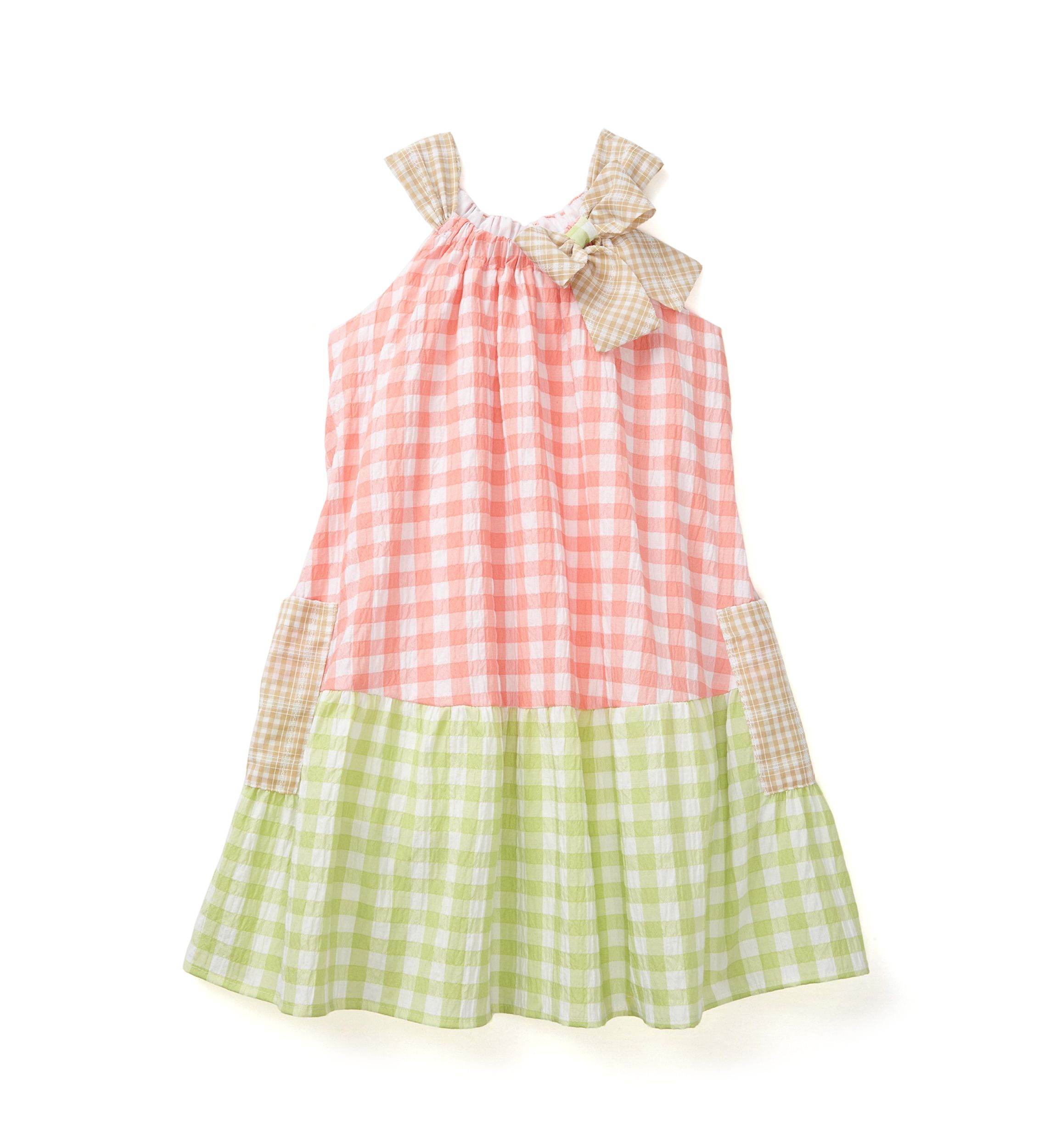 Girls 4-6x Color Blocked Gingham Dress