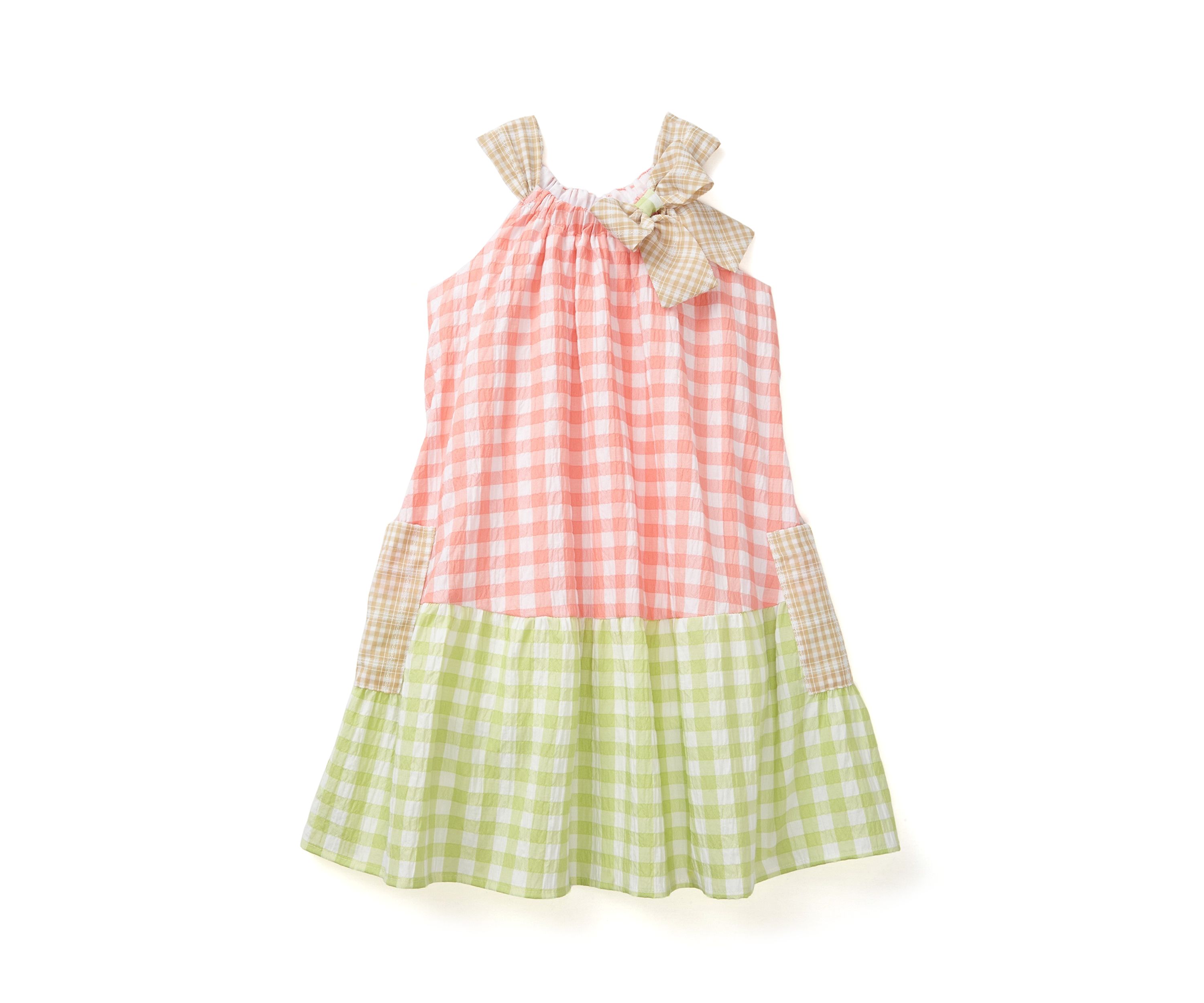Girls 4-6x Color Blocked Gingham Dress