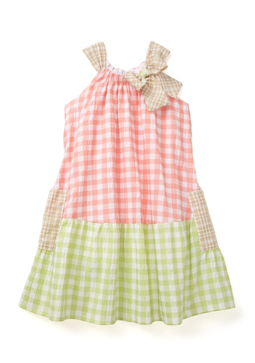 Girls 4-6x Color Blocked Gingham Dress