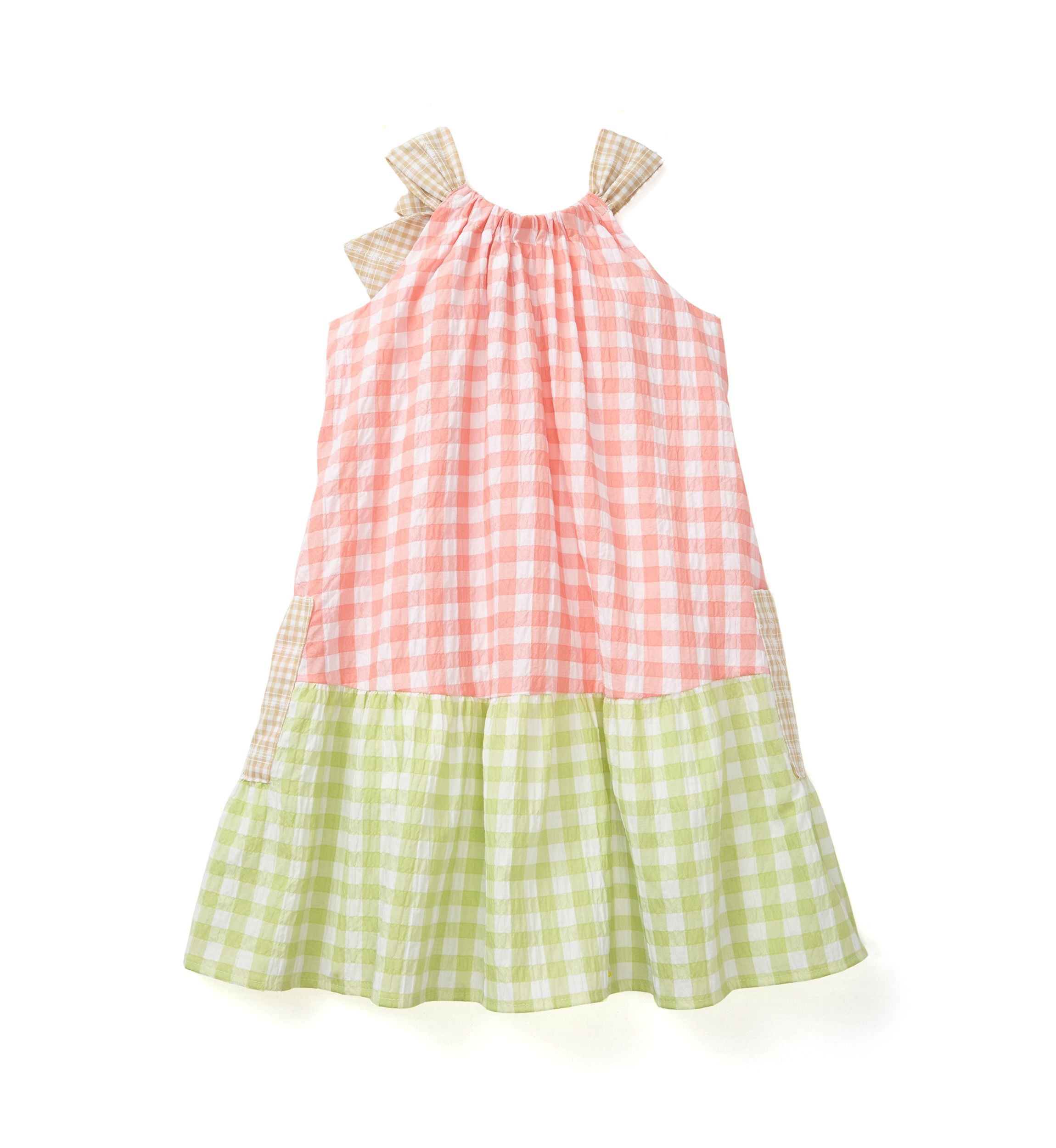 Girls 4-6x Color Blocked Gingham Dress