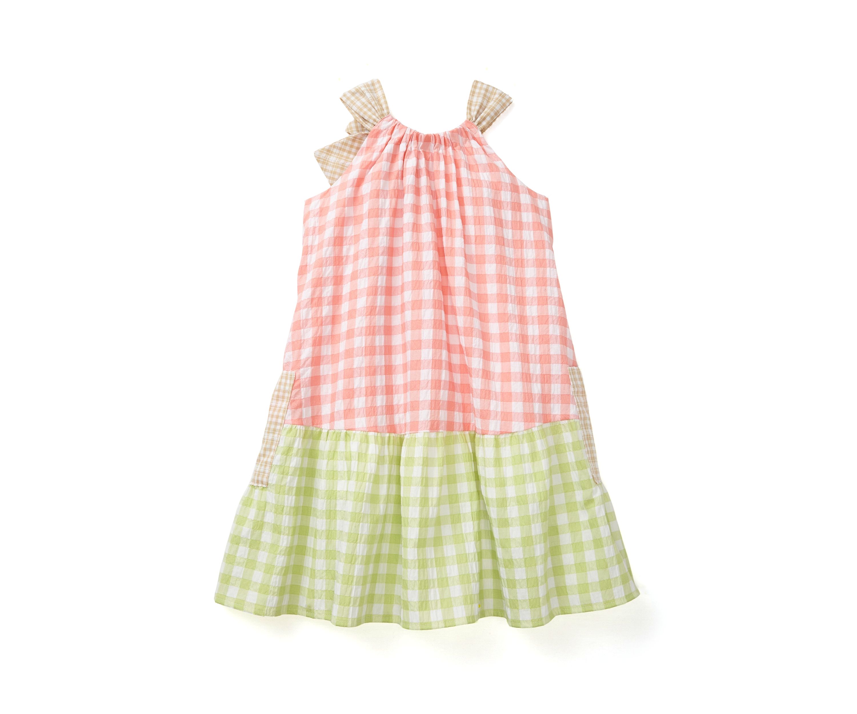 Girls 4-6x Color Blocked Gingham Dress