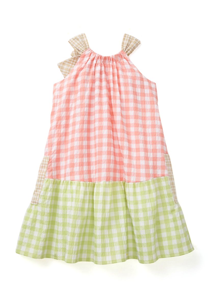 Girls 4-6x Color Blocked Gingham Dress