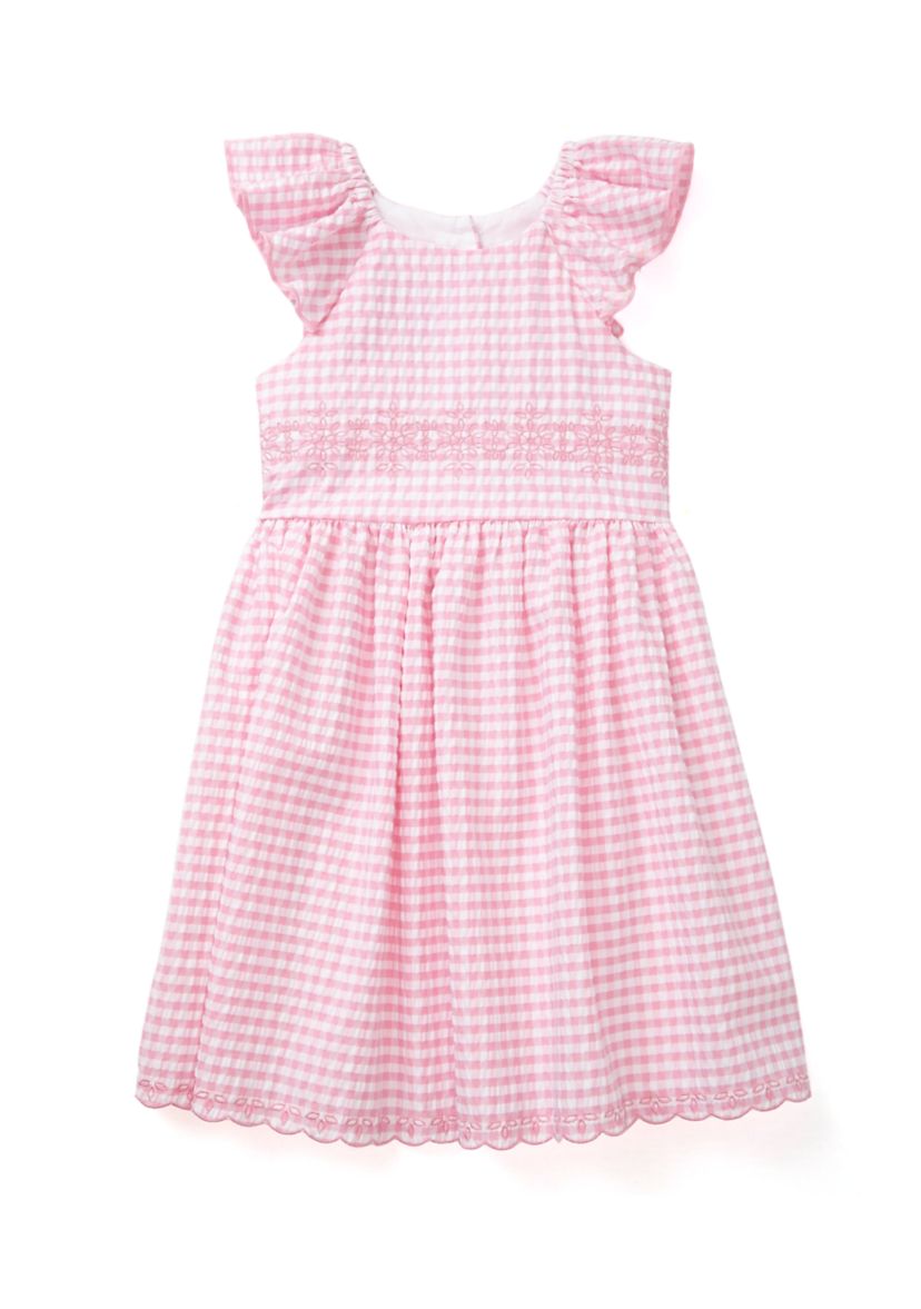 Girls 4-6x Pink Check Embroidered Bodice Dress
