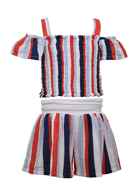 Bonnie Jean Girls 7-16 Striped Smocked Shorts Set