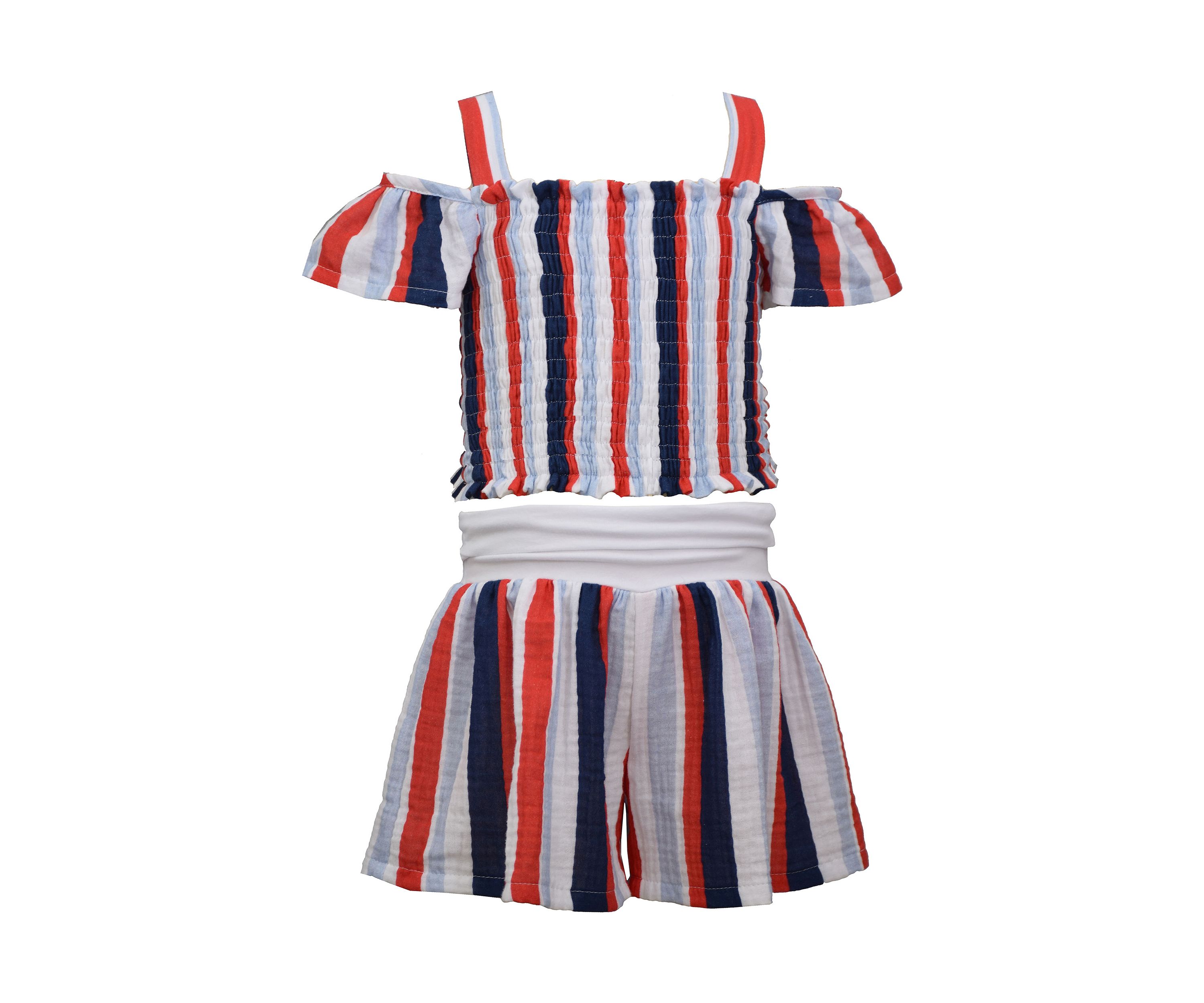 Girls 7-16 Striped Smocked Shorts Set 