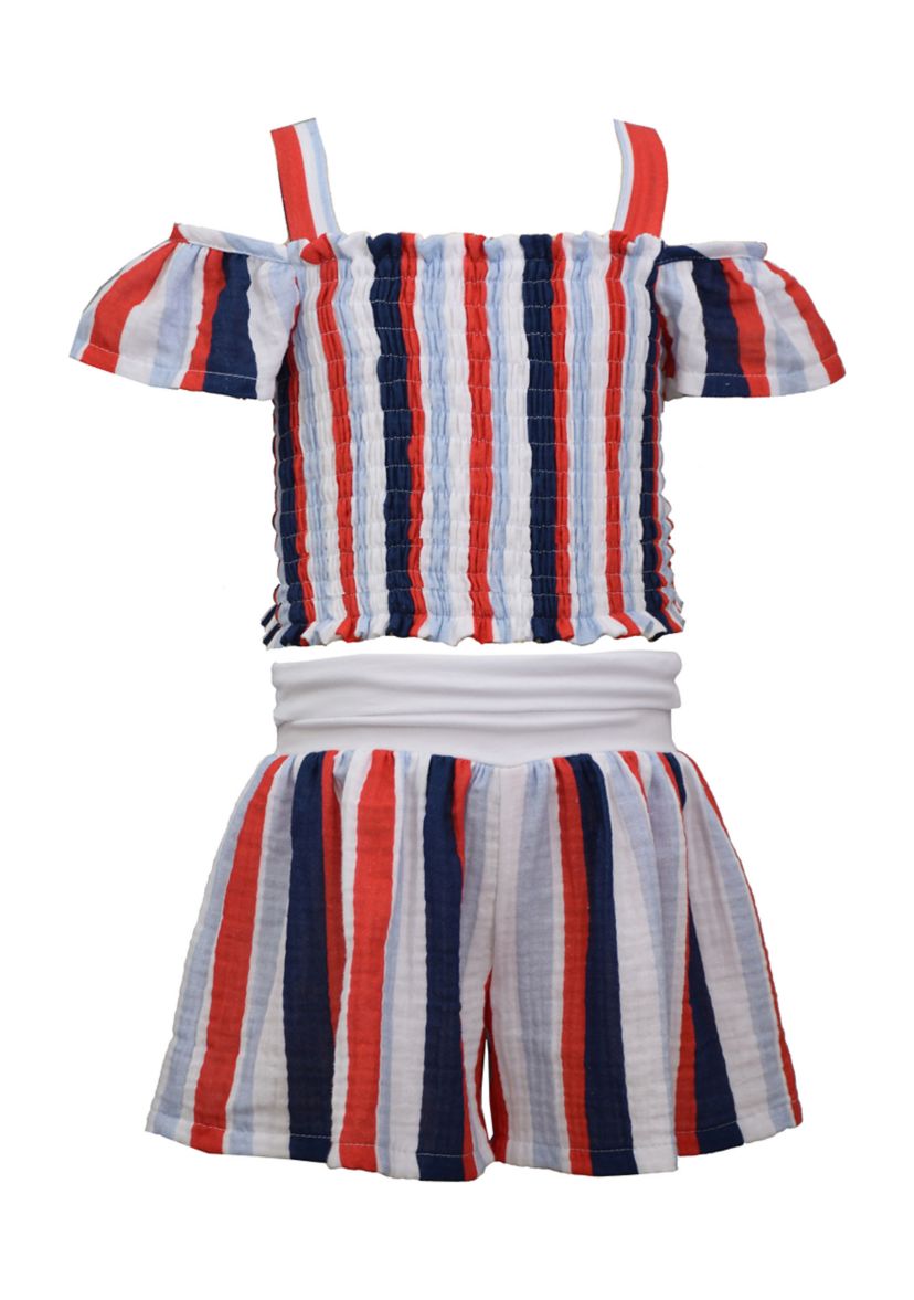 Girls 7-16 Striped Smocked Shorts Set 