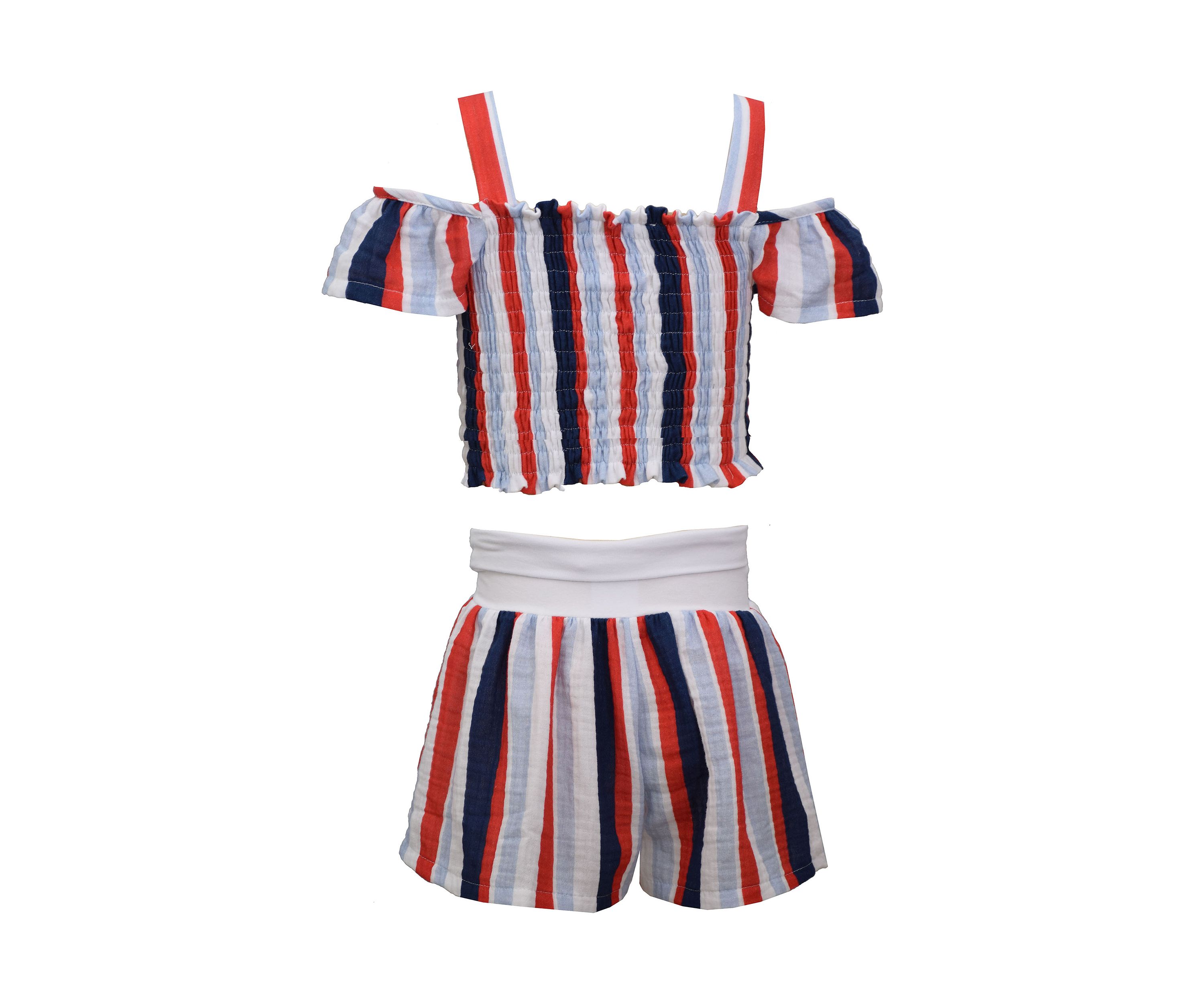 Girls 7-16 Striped Smocked Shorts Set 
