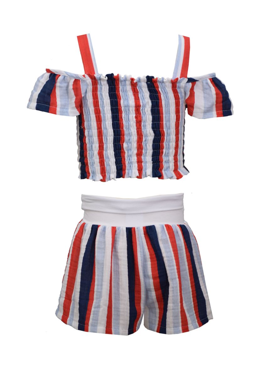 Girls 7-16 Striped Smocked Shorts Set 