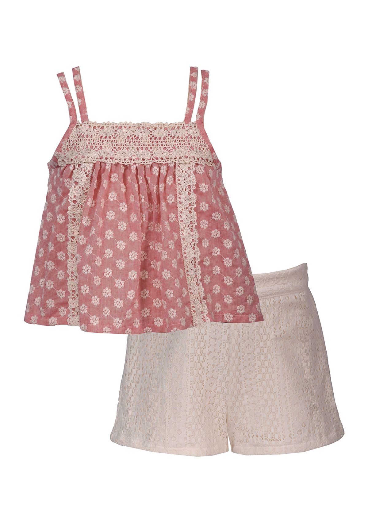 Girls 7-16 Lace Trim Textured Top with Lace Shorts Set