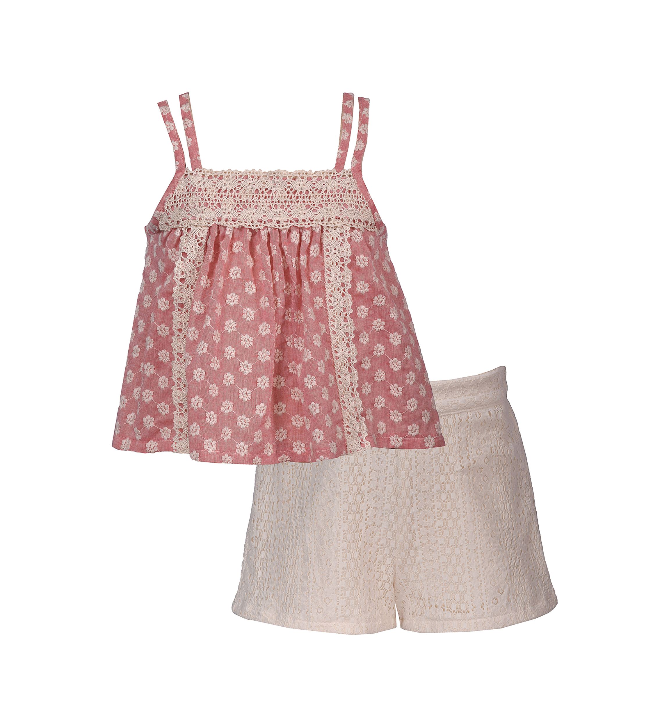 Girls 7-16 Lace Trim Textured Top with Lace Shorts Set