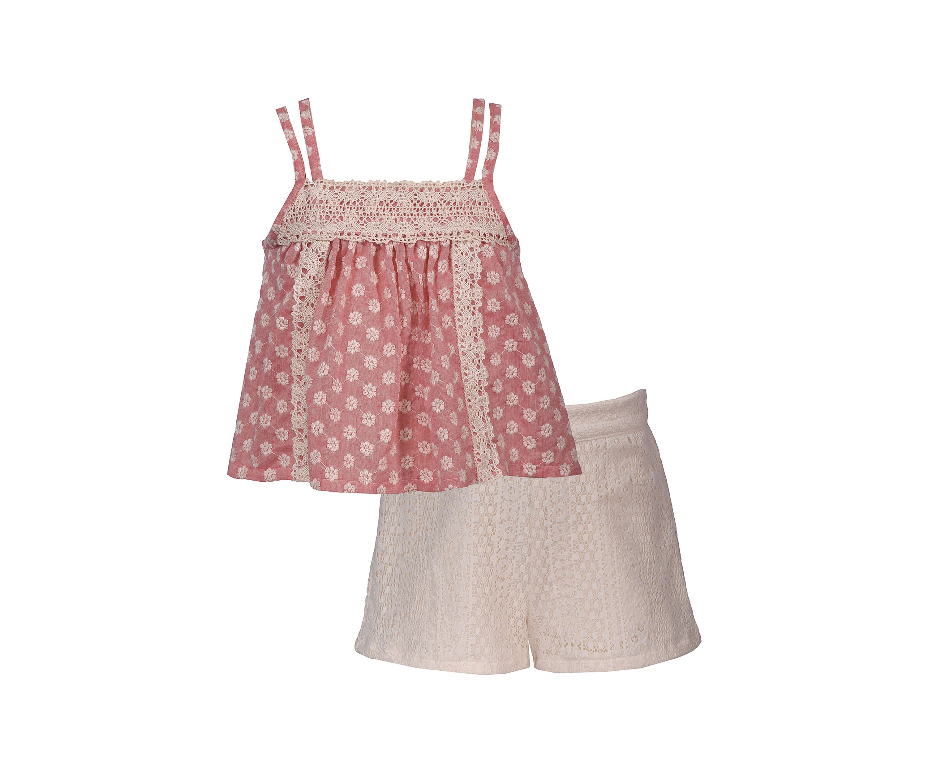 Girls 7-16 Lace Trim Textured Top with Lace Shorts Set