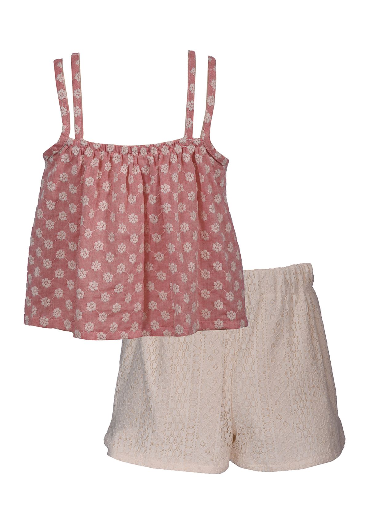 Girls 7-16 Lace Trim Textured Top with Lace Shorts Set