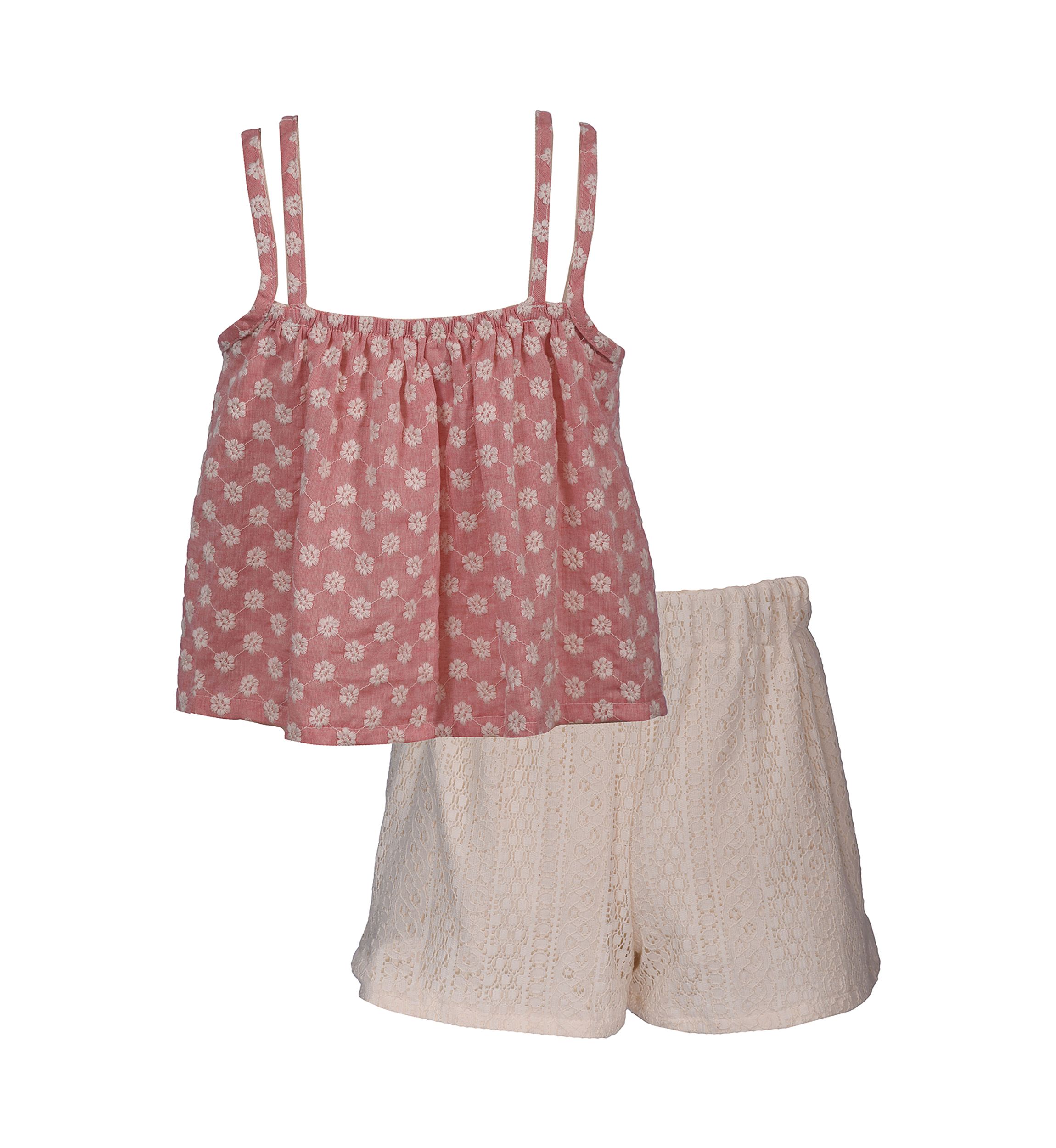 Girls 7-16 Lace Trim Textured Top with Lace Shorts Set