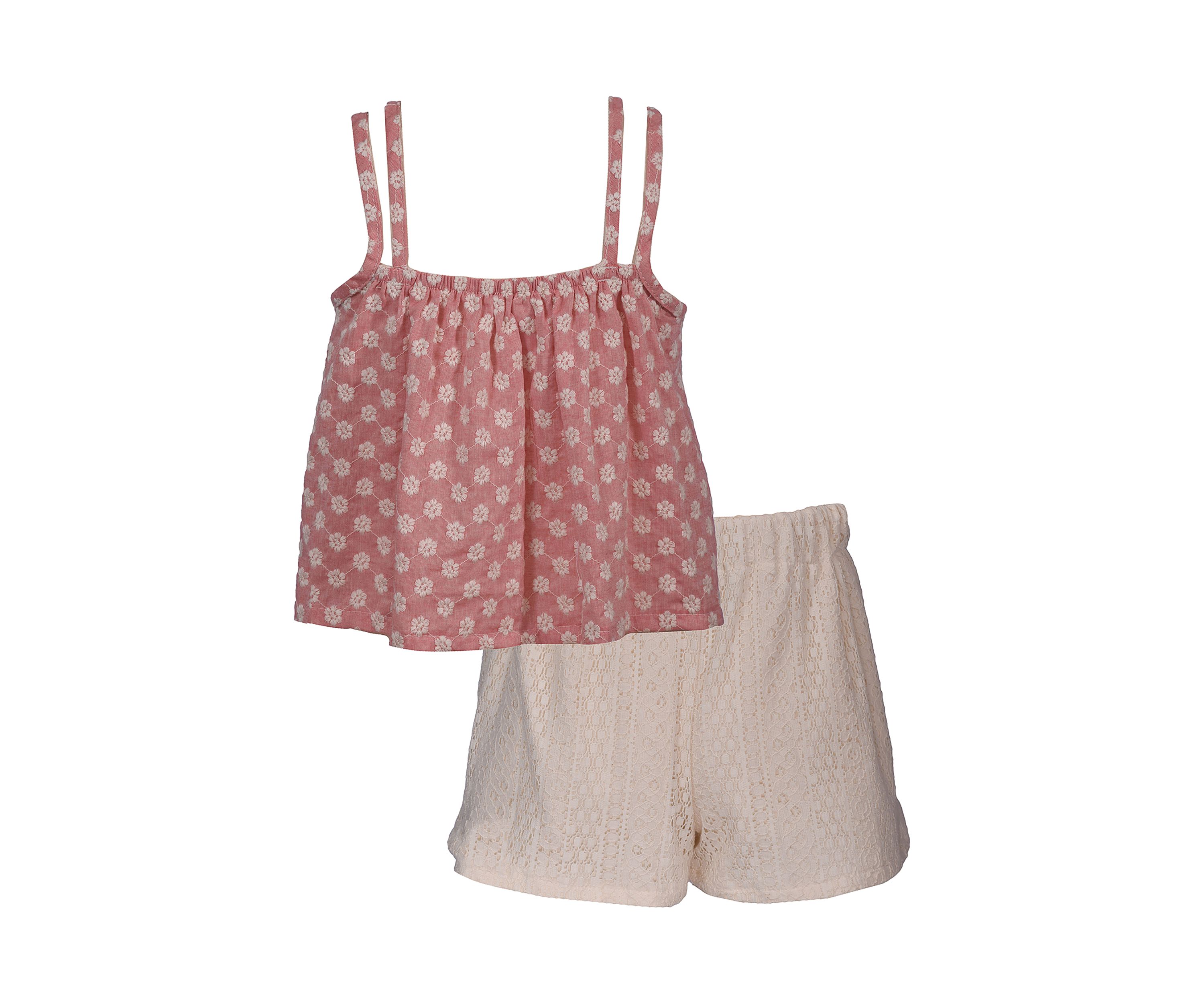 Girls 7-16 Lace Trim Textured Top with Lace Shorts Set