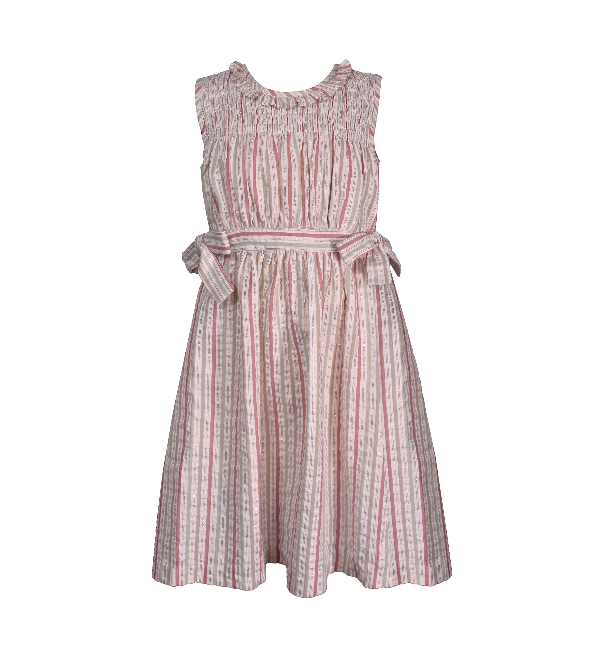 Girls 7-16 Smocked Bodice Seersucker Dress with Side Ties
