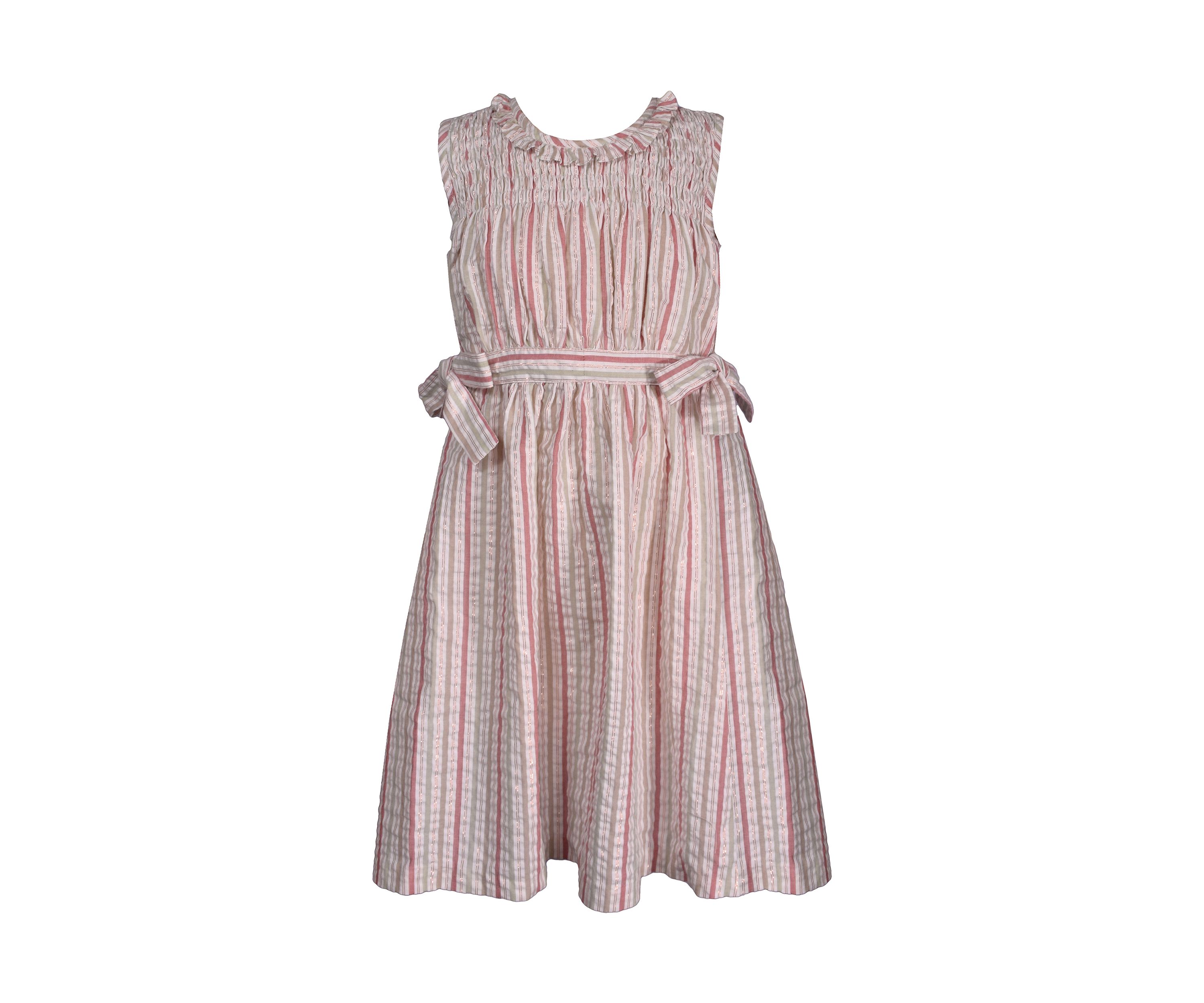 Girls 7-16 Smocked Bodice Seersucker Dress with Side Ties