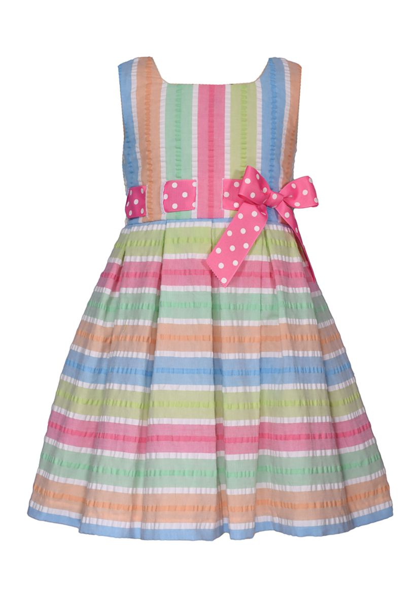 Girls 7-16  Pull Through Ribbon Striped Dress 