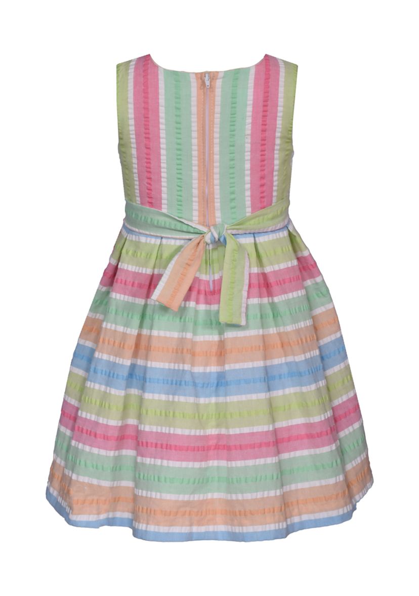 Girls 7-16  Pull Through Ribbon Striped Dress 