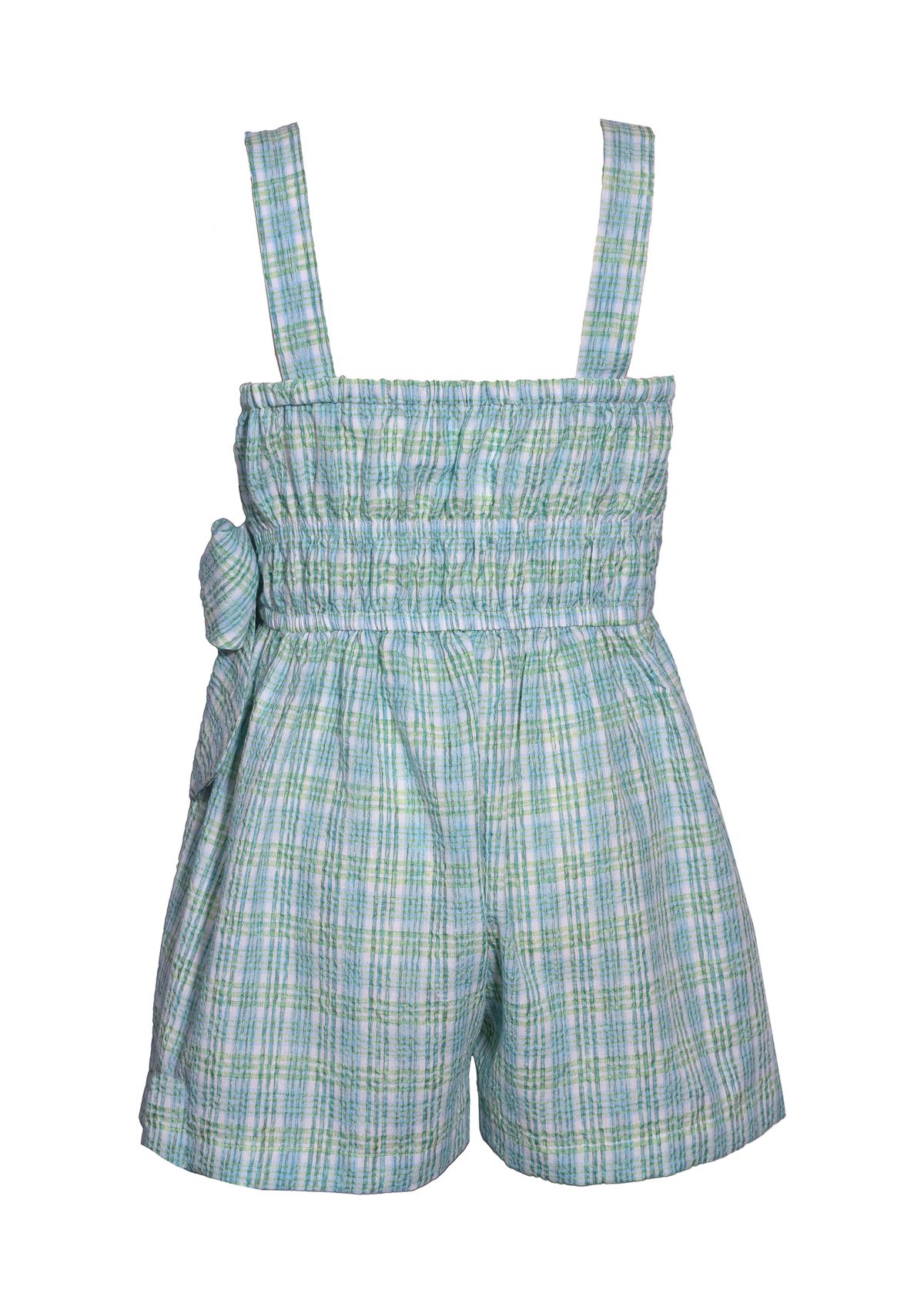 Girls 7-16 Plaid Printed Romper with Wooden Buttons