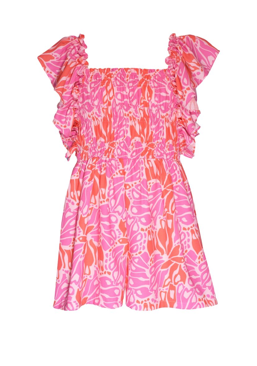 Girls 7-16 Flutter Sleeve Printed Romper