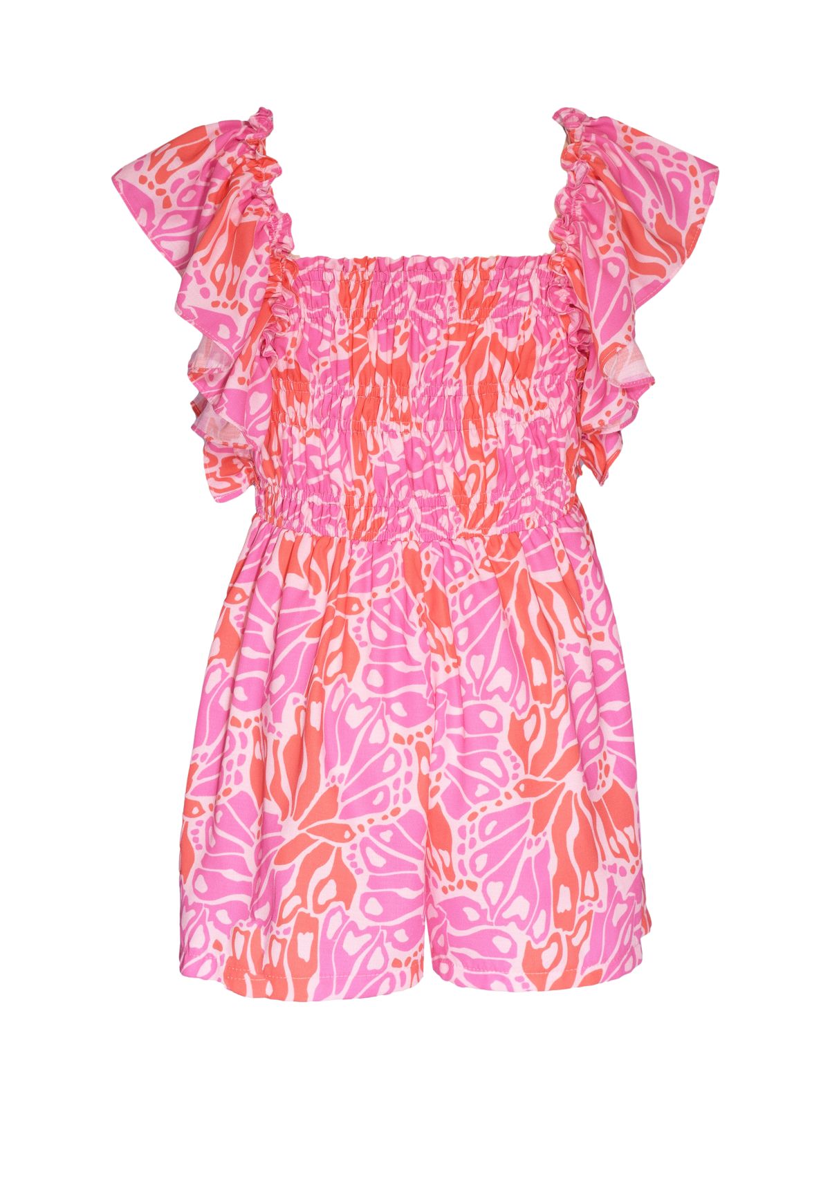 Girls 7-16 Flutter Sleeve Printed Romper