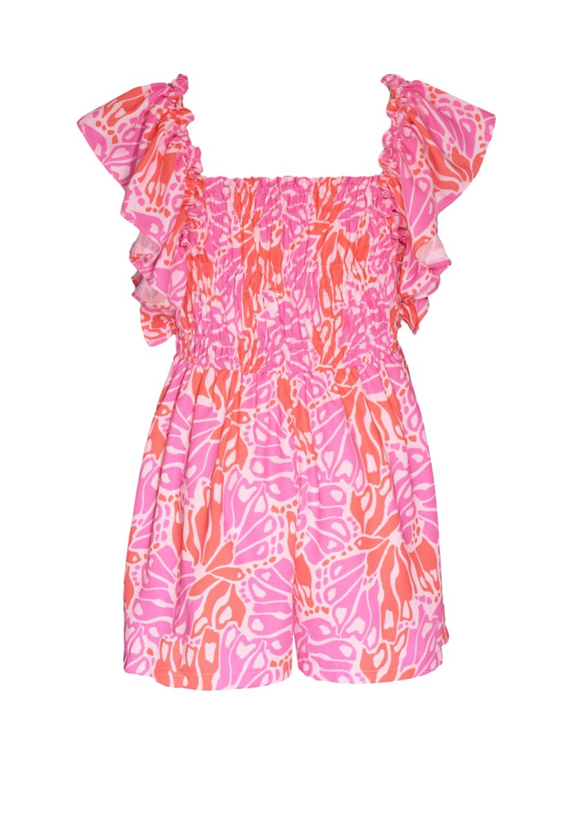 Girls 7-16 Flutter Sleeve Printed Romper