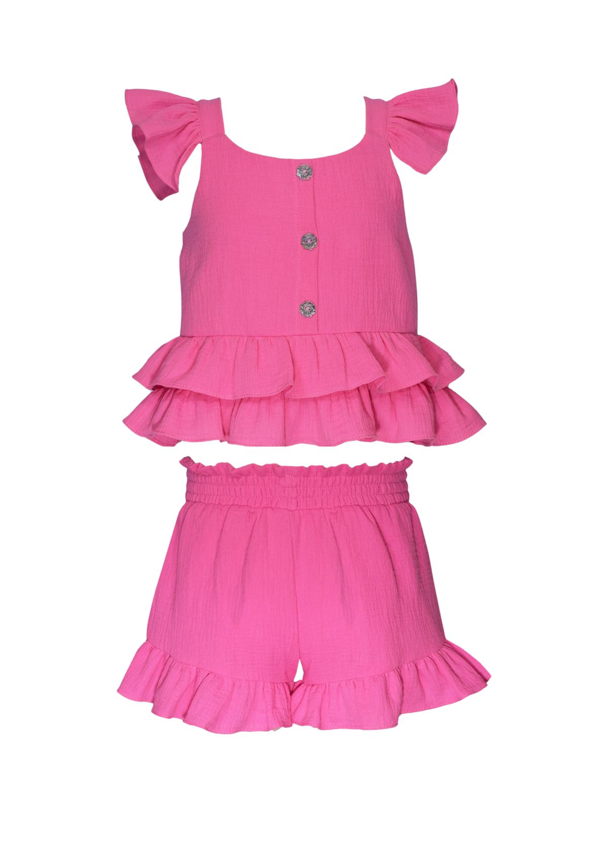 Girls 7-16 Flutter Sleeve Gauze Shorts Set