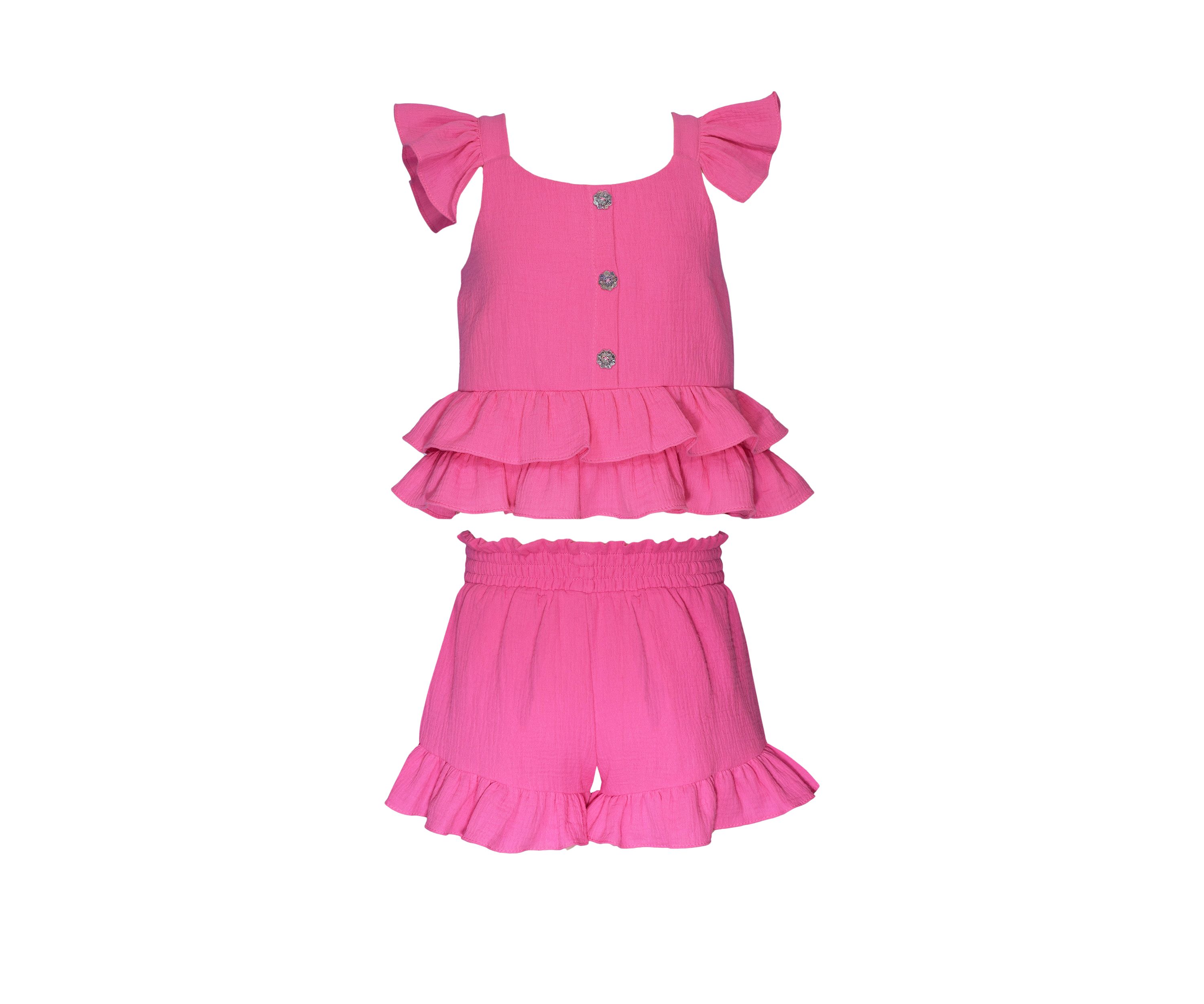 Girls 7-16 Flutter Sleeve Gauze Shorts Set
