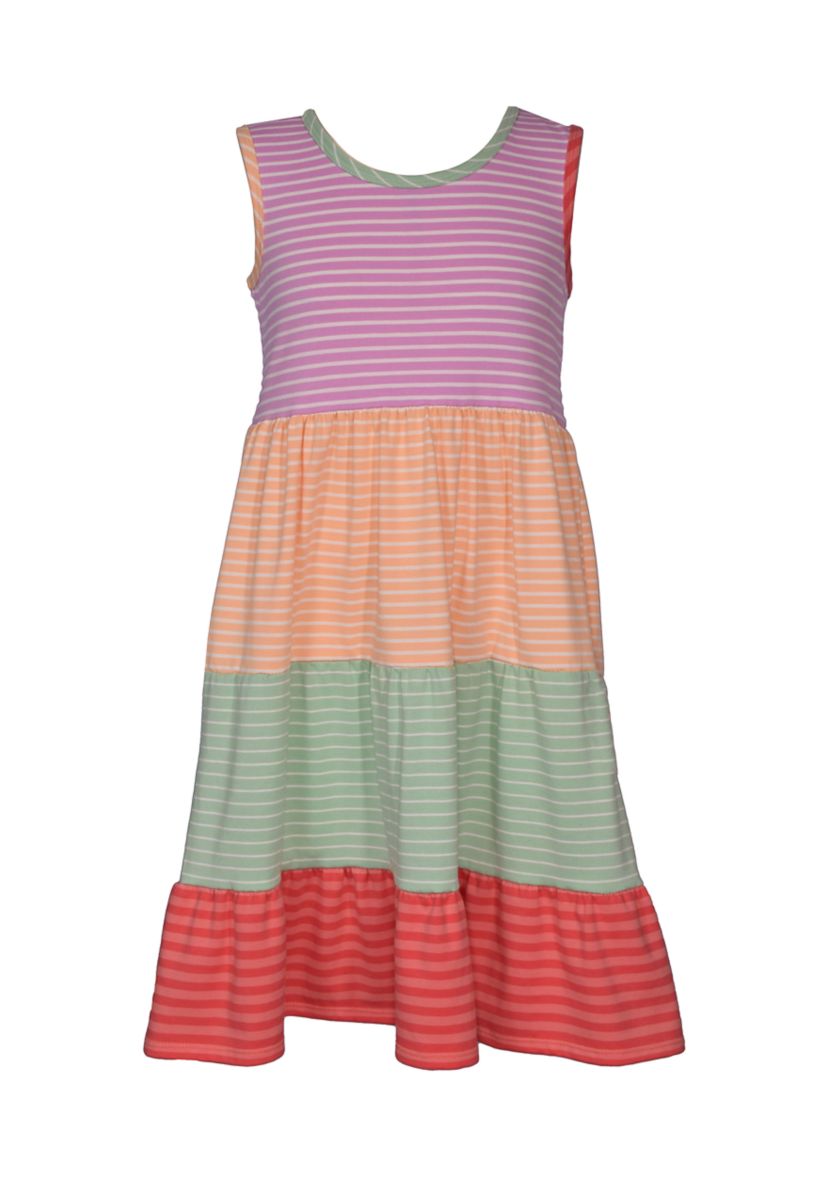 Girls 7-16 Mixed Stripe Tiered Dress