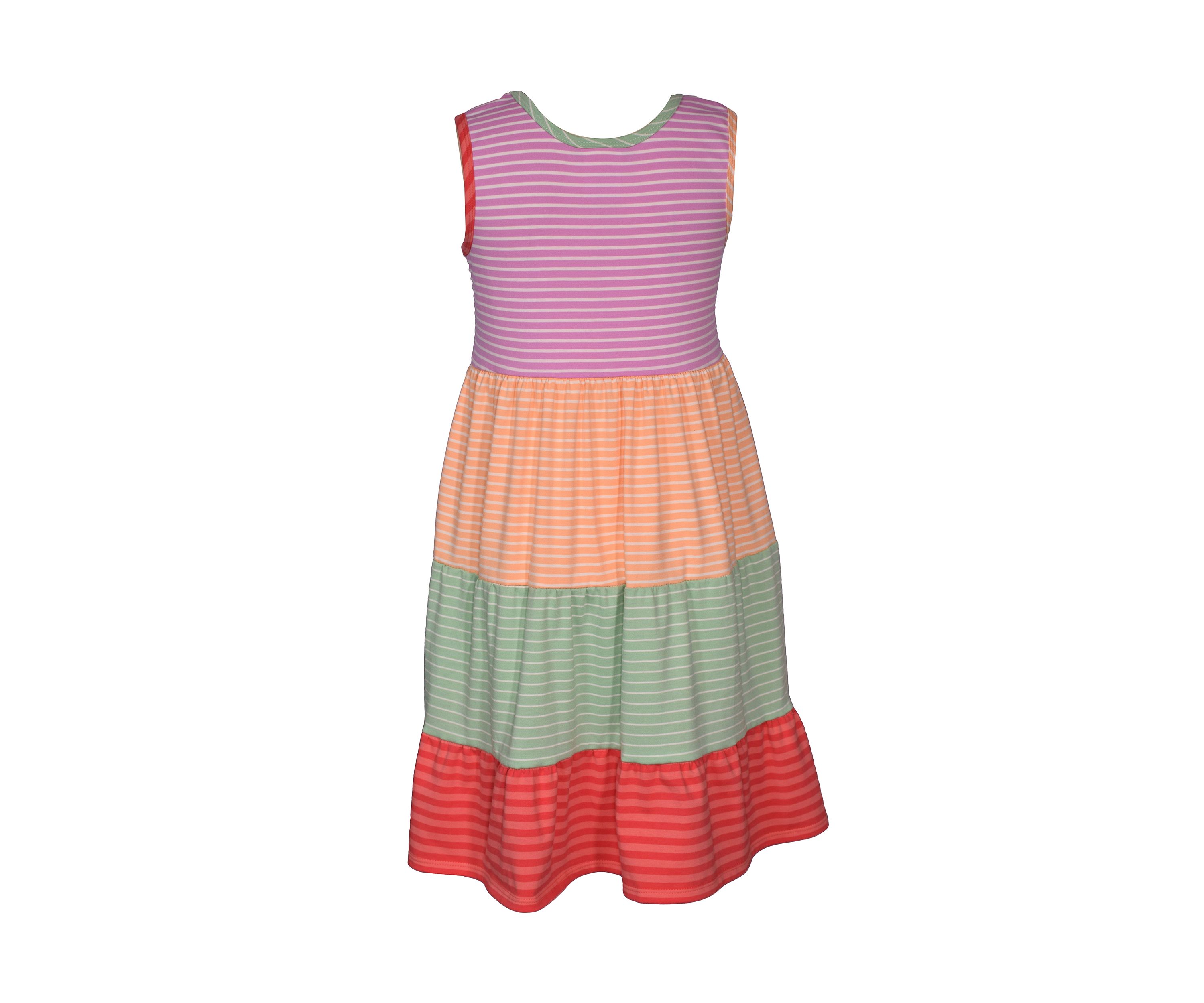 Girls 7-16 Mixed Stripe Tiered Dress