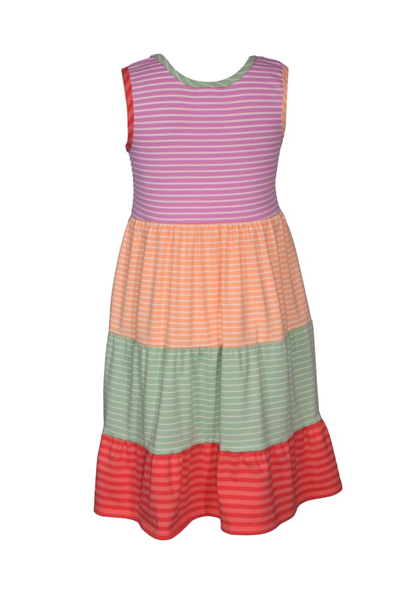 Girls 7-16 Mixed Stripe Tiered Dress