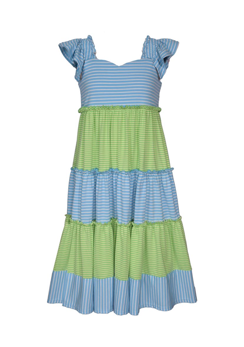 Girls 7-16 Ruffle Sleeve Striped Maxi Dress