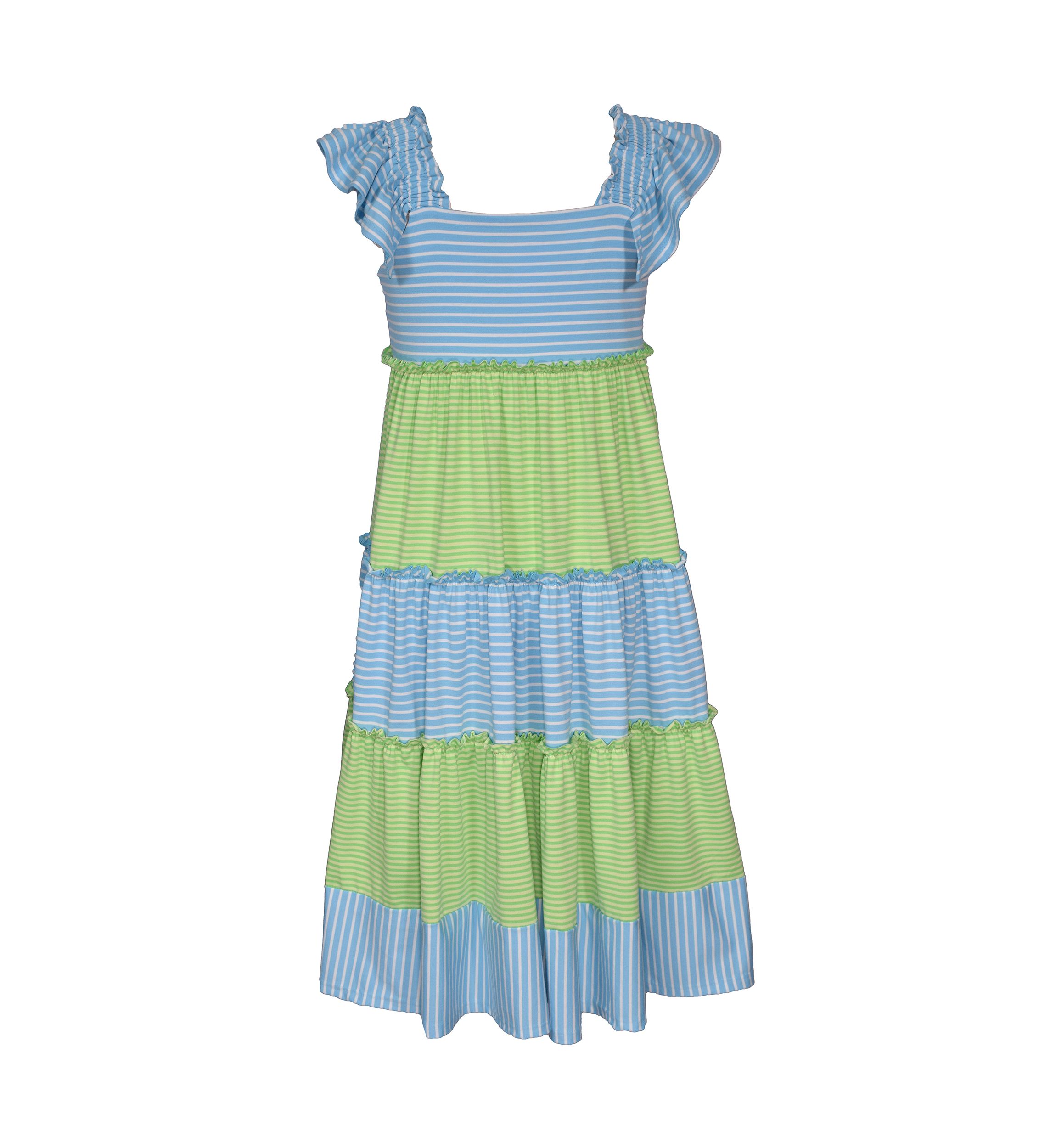 Girls 7-16 Ruffle Sleeve Striped Maxi Dress