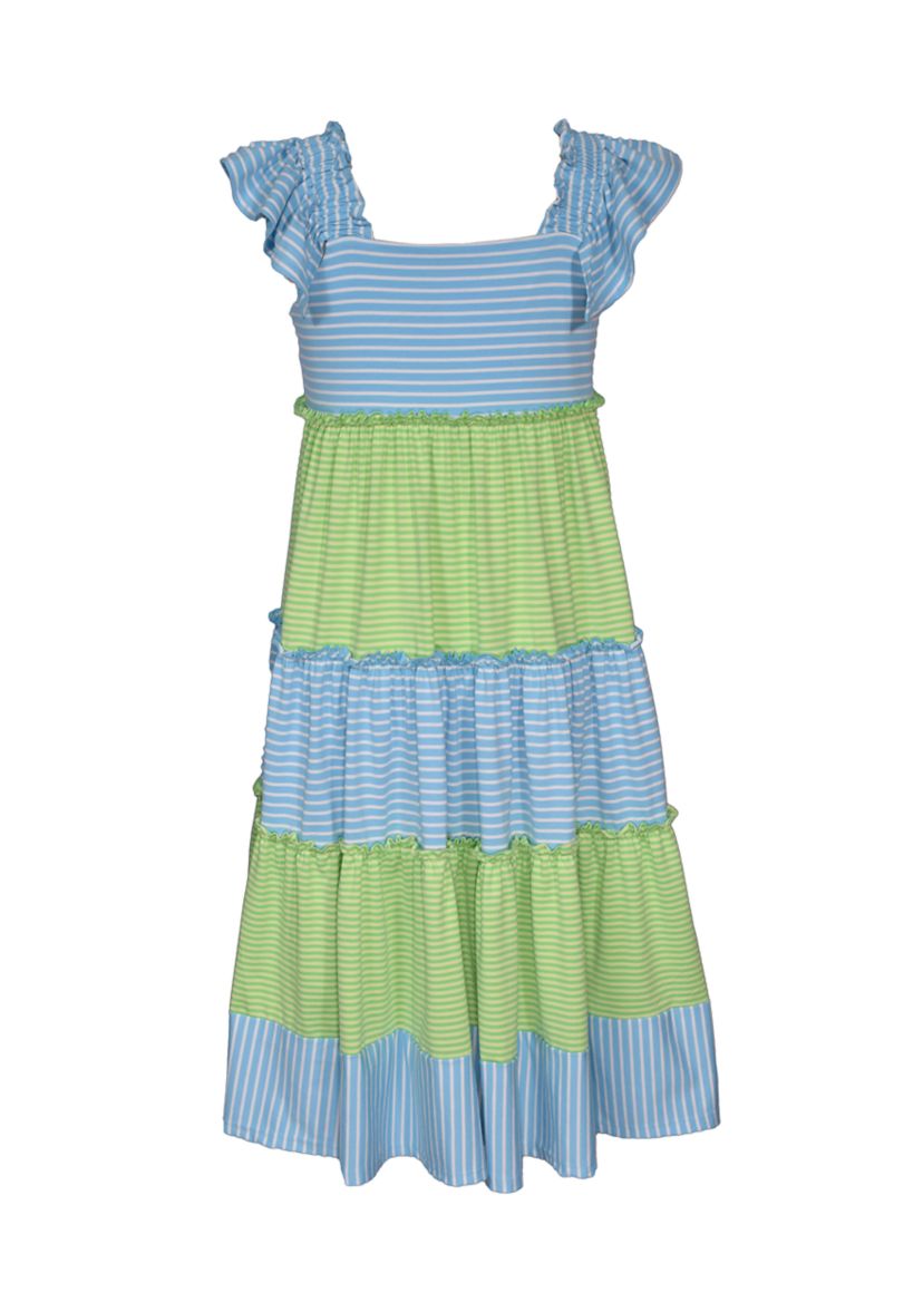 Girls 7-16 Ruffle Sleeve Striped Maxi Dress