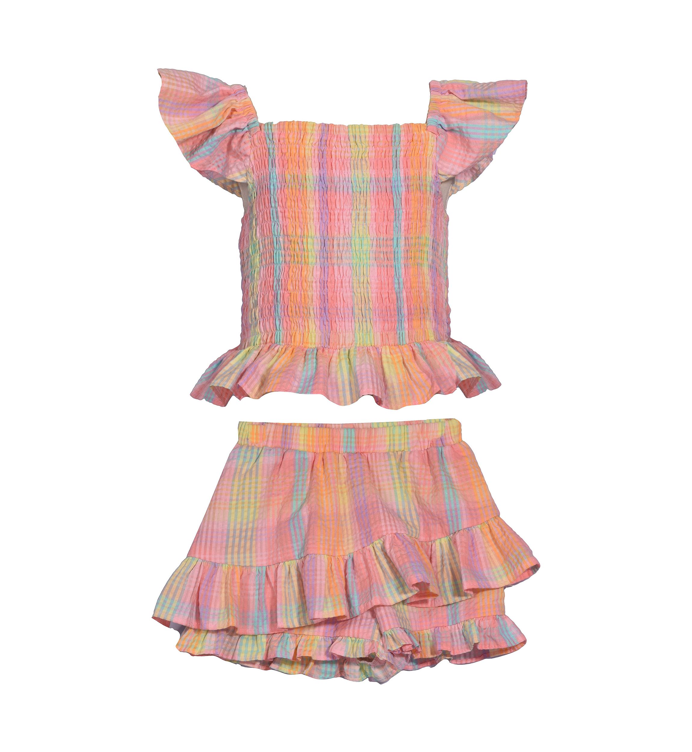 Girls 7-16 Smocked Ruffle Plaid Printed Top and Skort Set