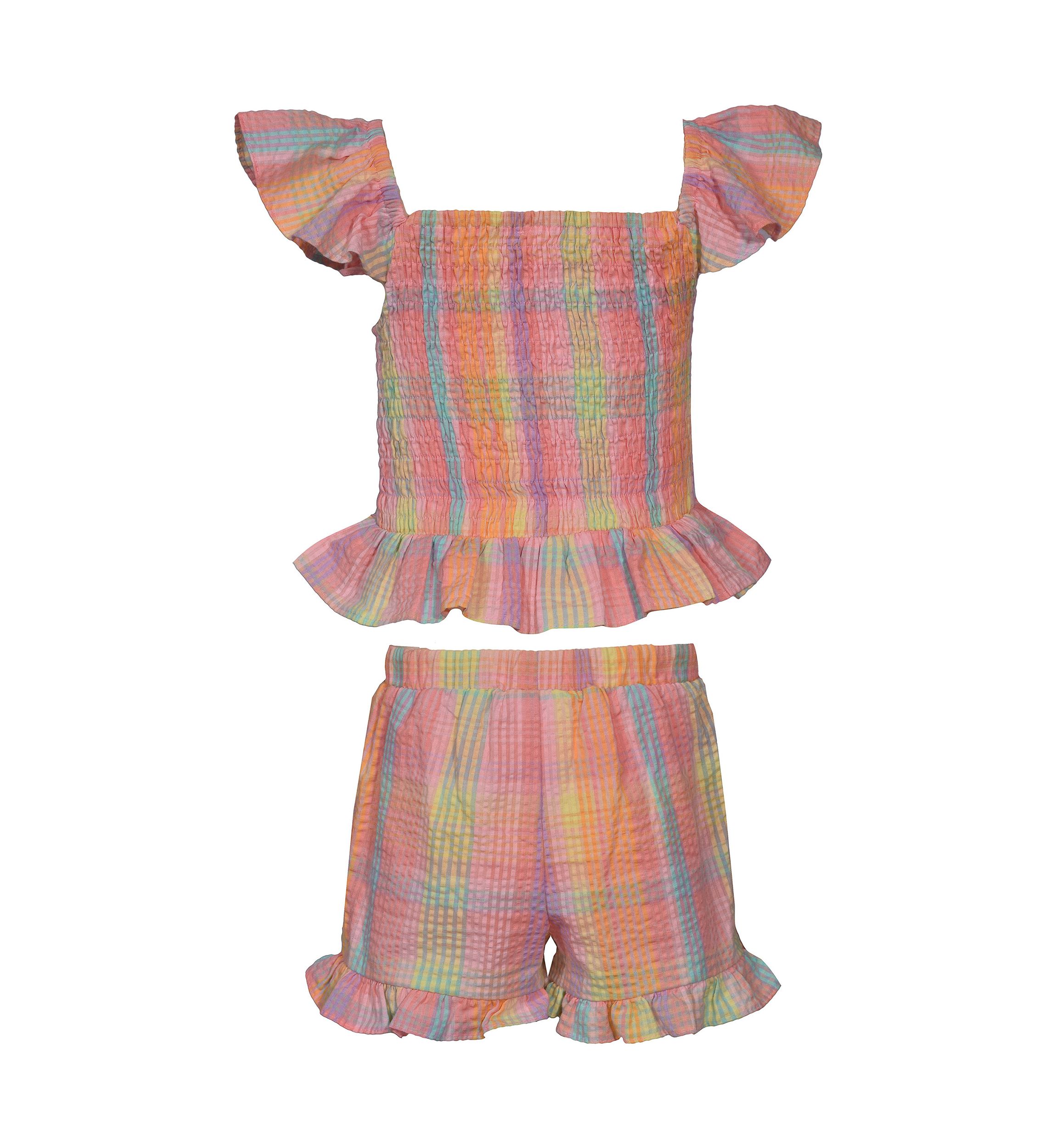 Girls 7-16 Smocked Ruffle Plaid Printed Top and Skort Set