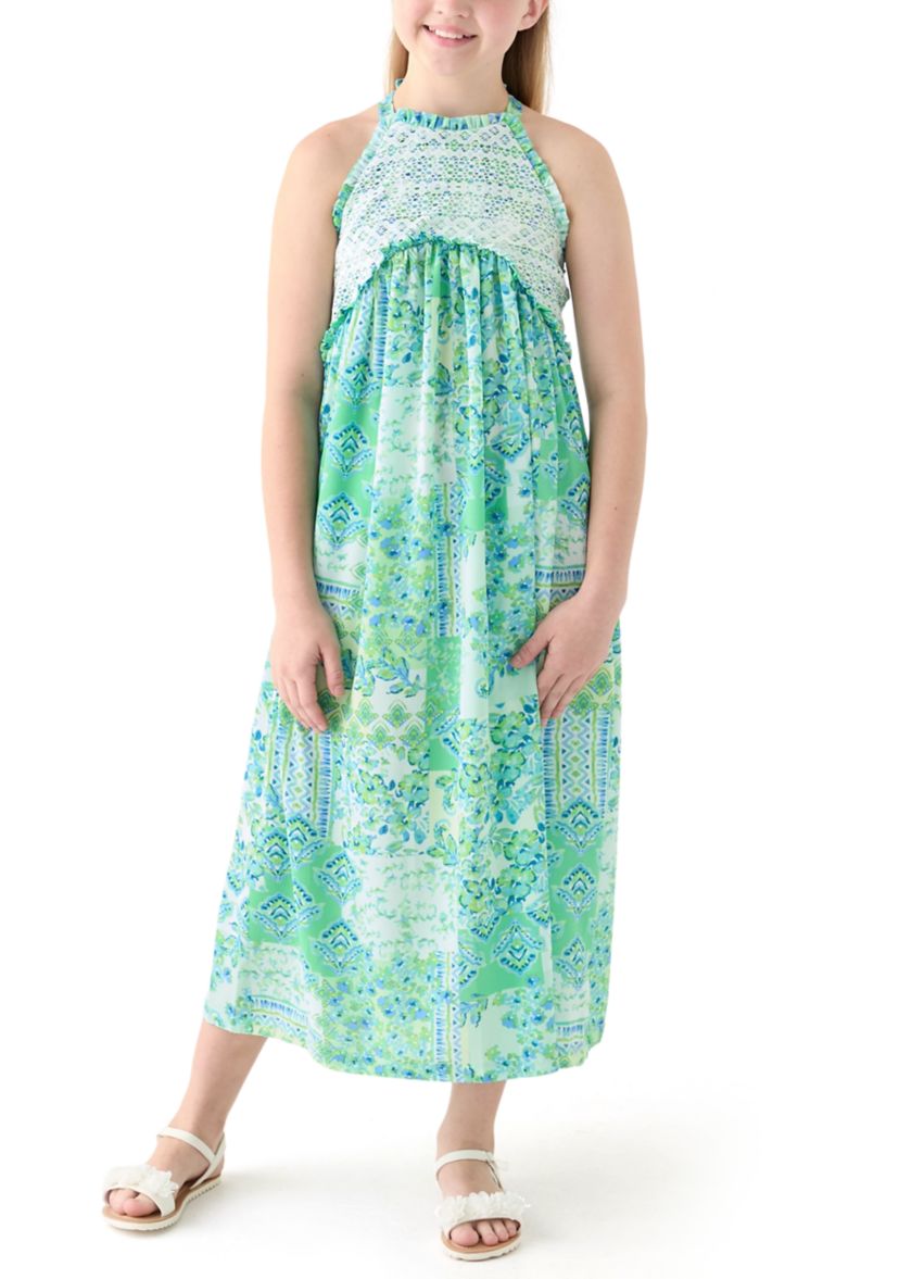 Girls 7-16 3 Cage Back Tropical Maxi Dress
