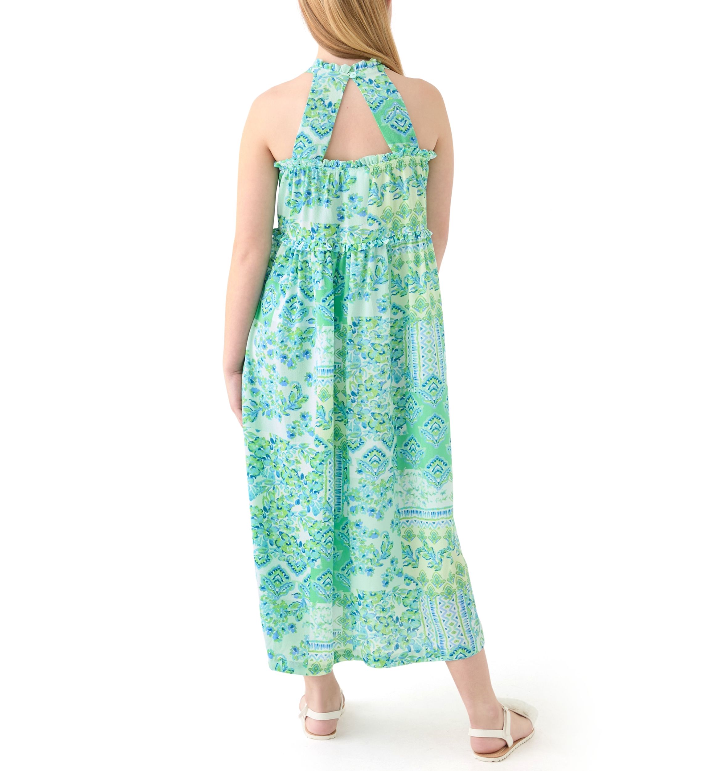Girls 7-16 3 Cage Back Tropical Maxi Dress