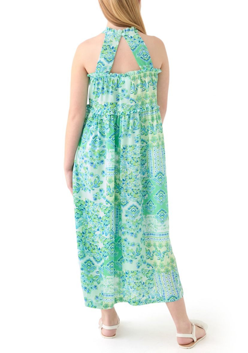Girls 7-16 3 Cage Back Tropical Maxi Dress