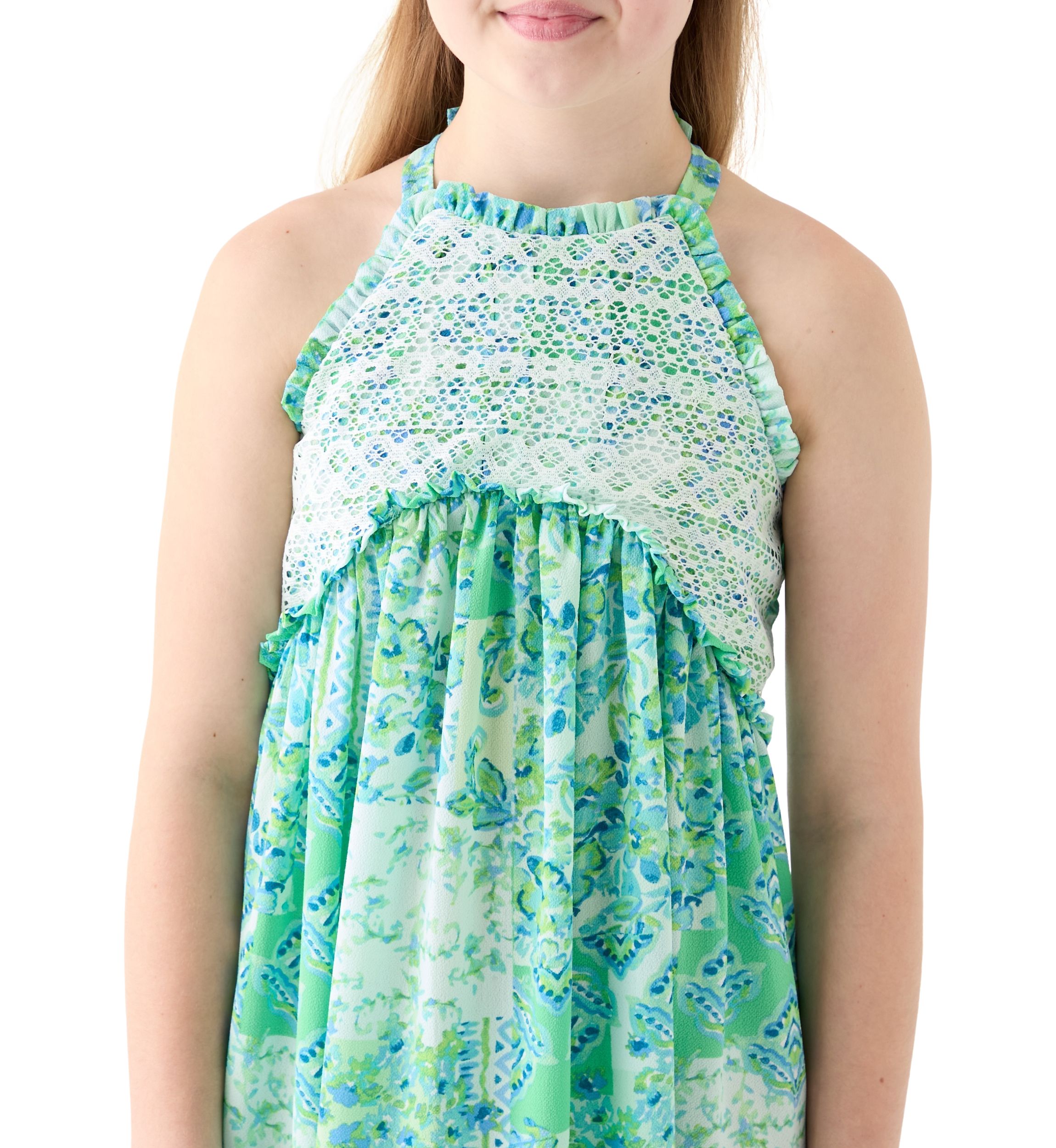 Girls 7-16 3 Cage Back Tropical Maxi Dress