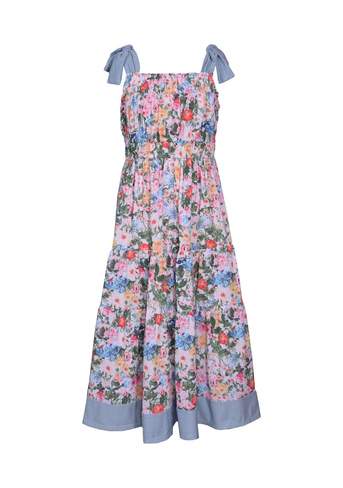 Girls 7-16 Floral Printed Tie Shoulder Dress