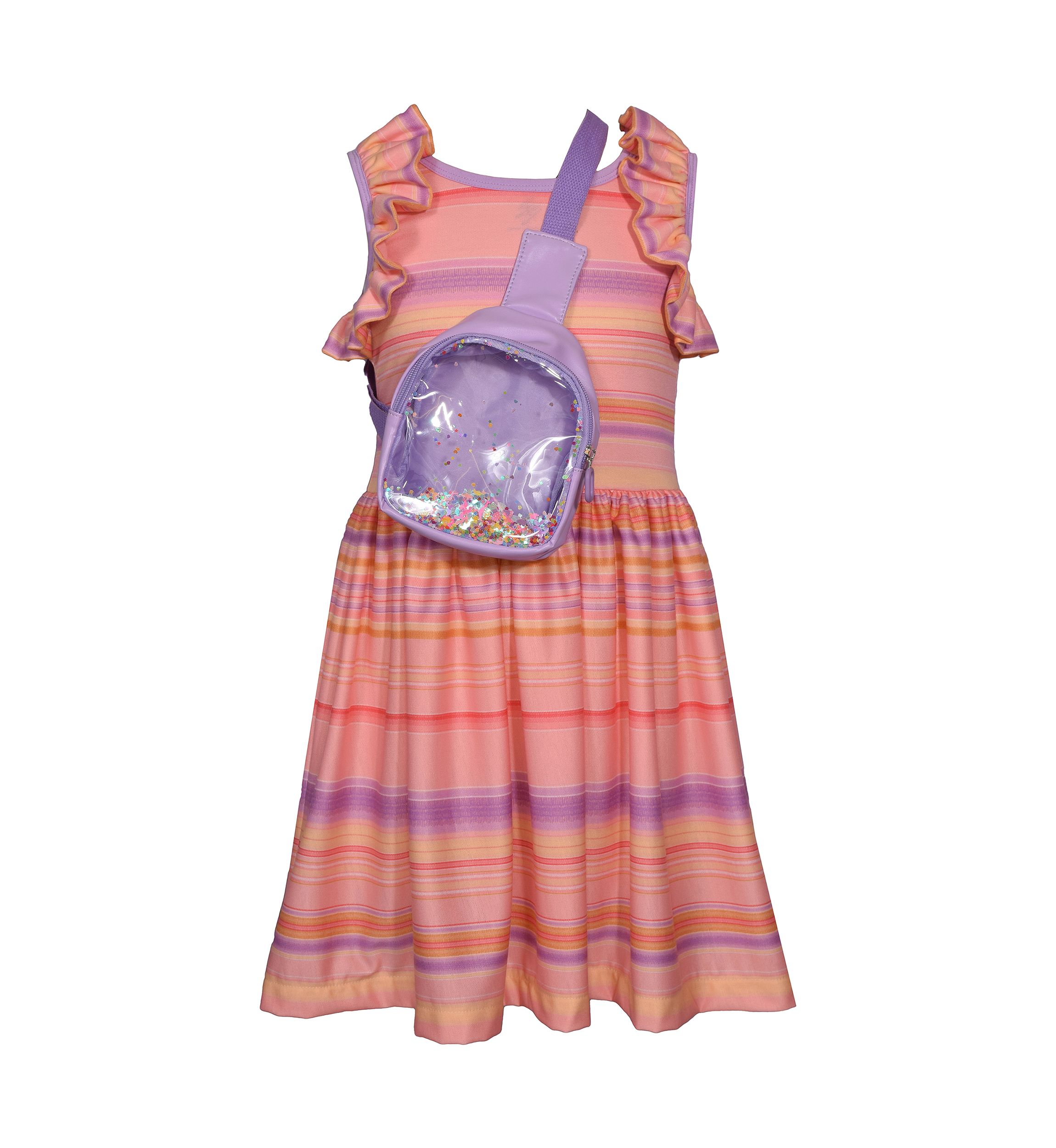 Girls 7-16 Ruffle Stripe Dress with Purse