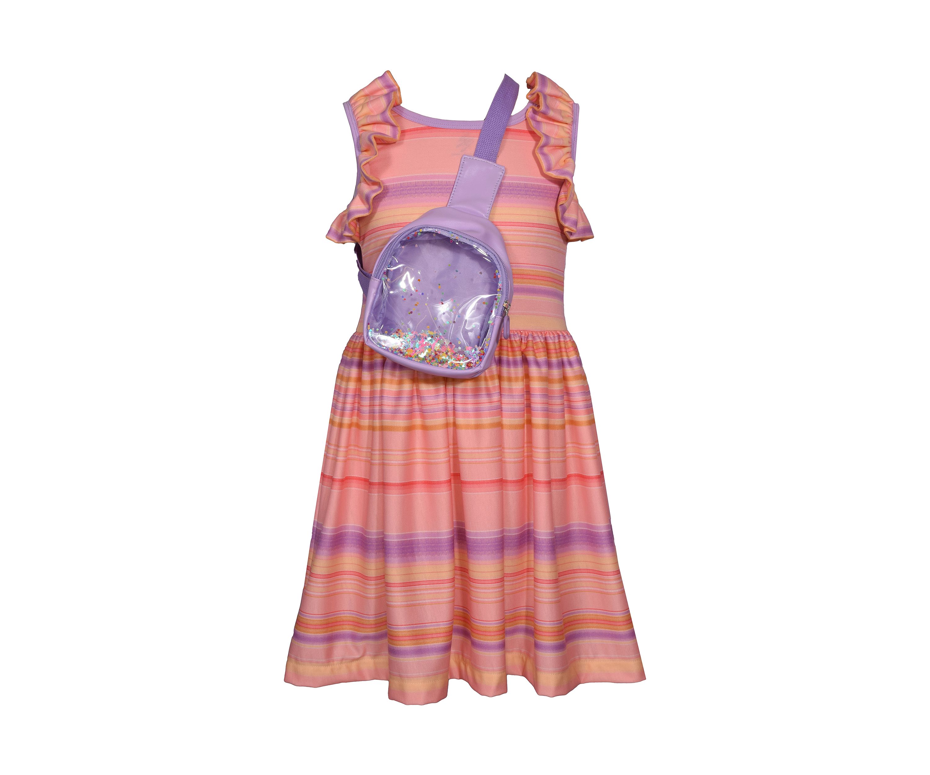 Girls 7-16 Ruffle Stripe Dress with Purse