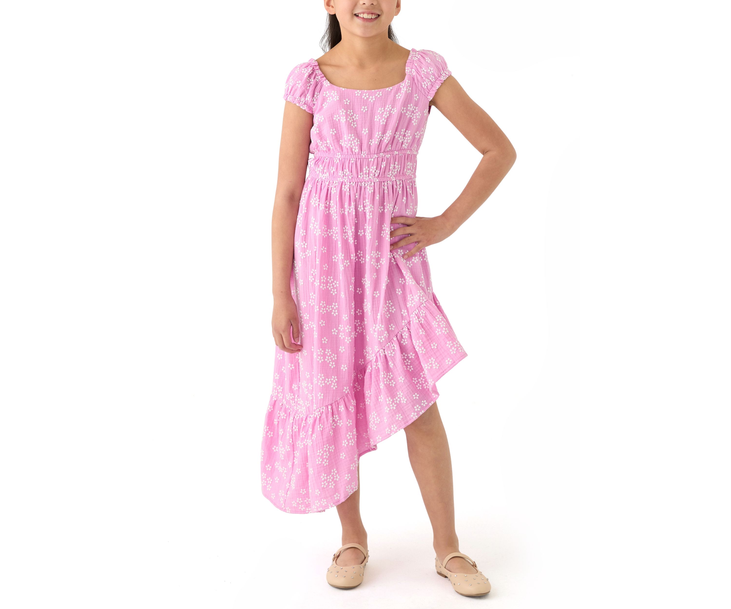 Girls 7-16 Gauze Asymmetrical Hem Dress