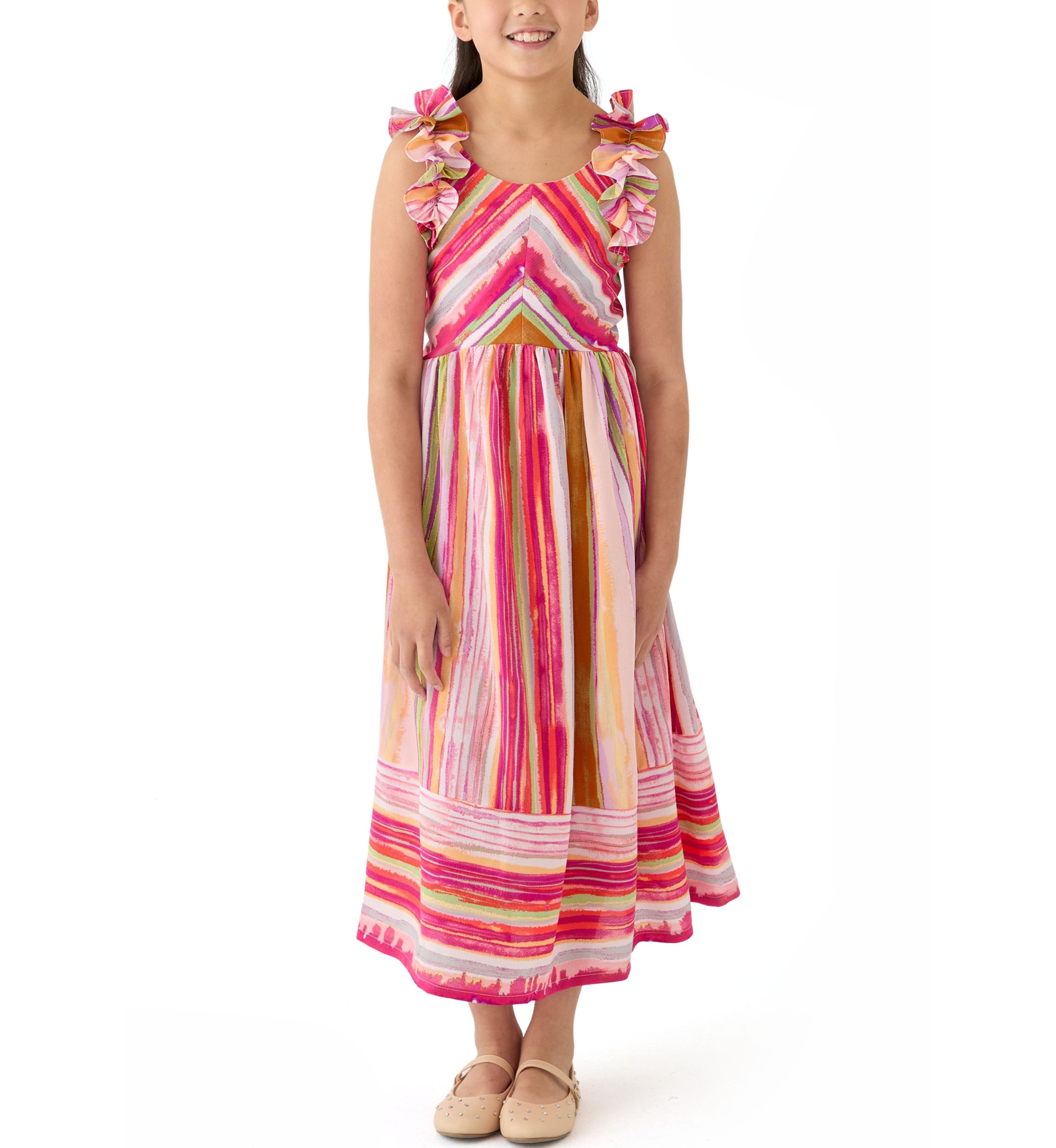 Girls 7-16 Ruffle Shoulder Stripe Maxi Dress