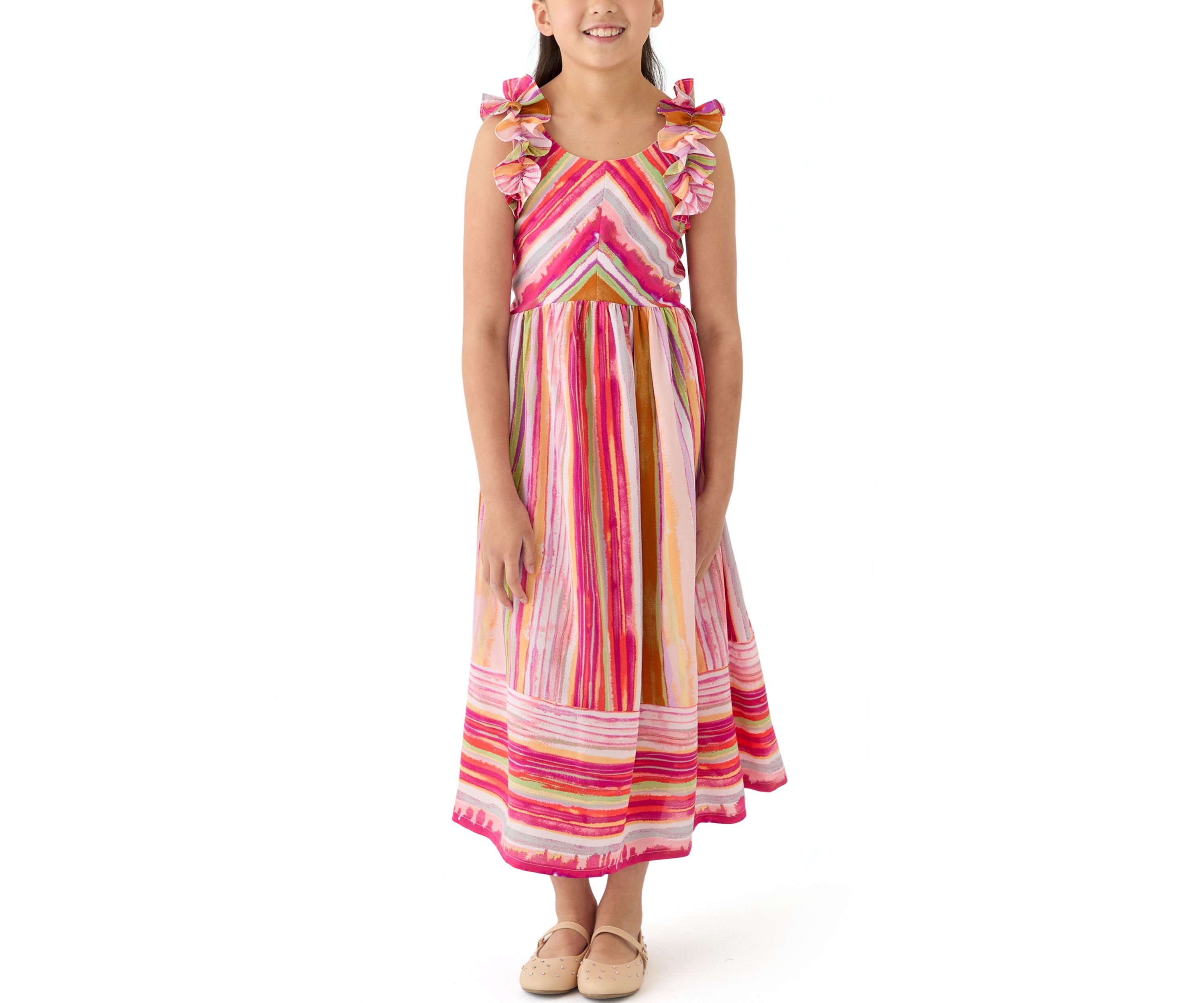 Girls 7-16 Ruffle Shoulder Stripe Maxi Dress
